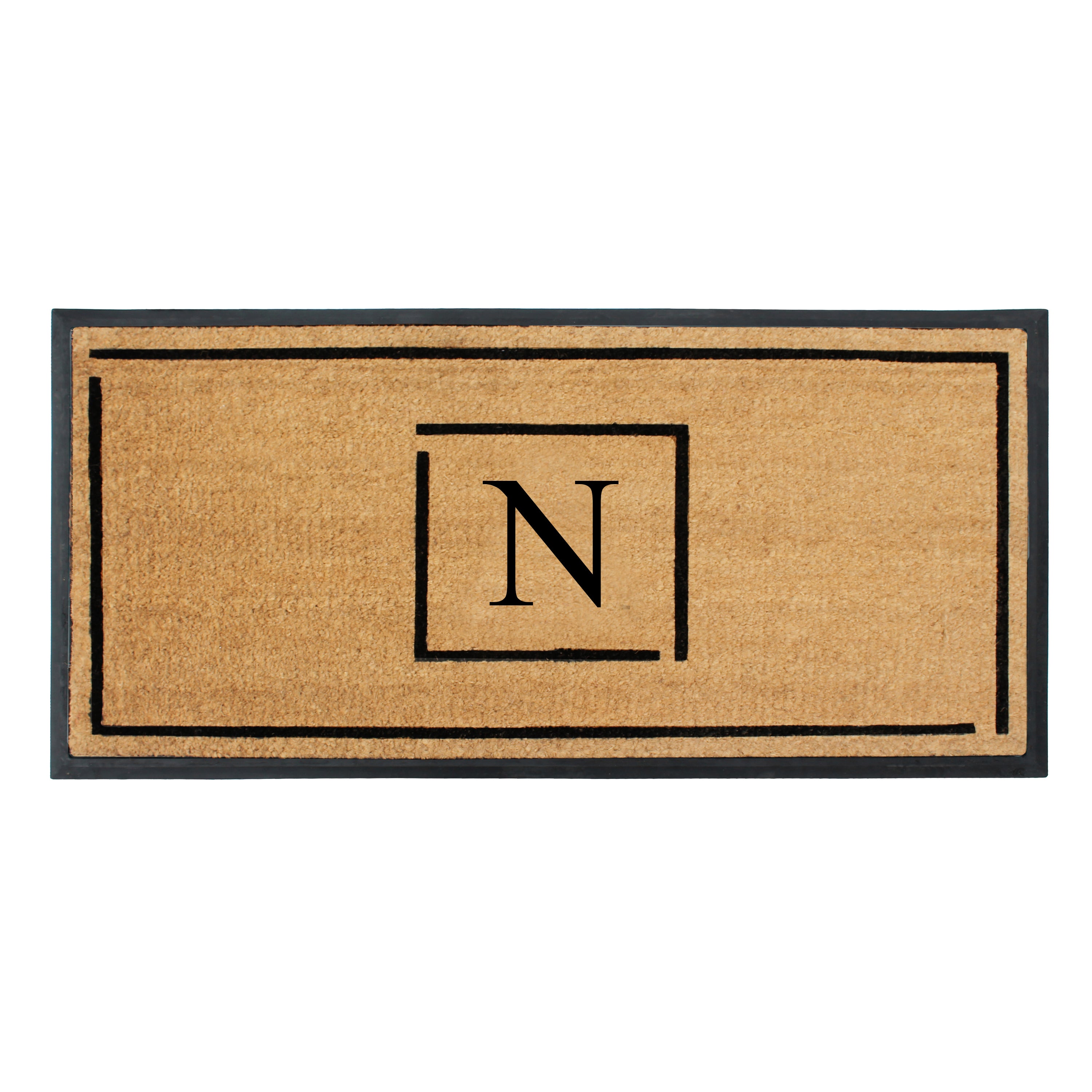 A1HC Personalized Monogram Coir Doormat 24" x 48" – Modern Square Border Coco Fiber Outdoor Front Door Mat