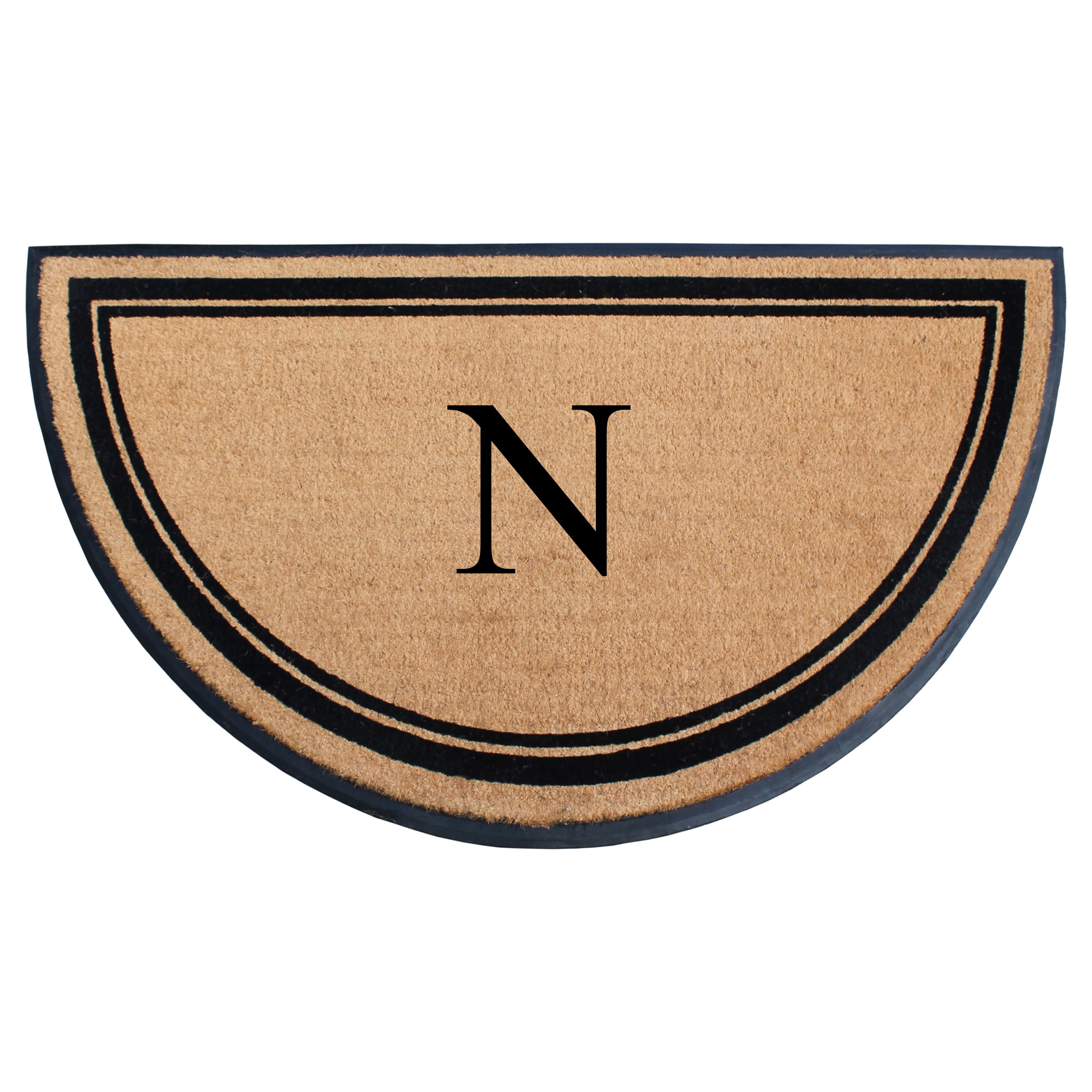 A1HC Personalized Half Round Coir Door Mat with Monogram Rubber Border Entry Mat 36" x 72"