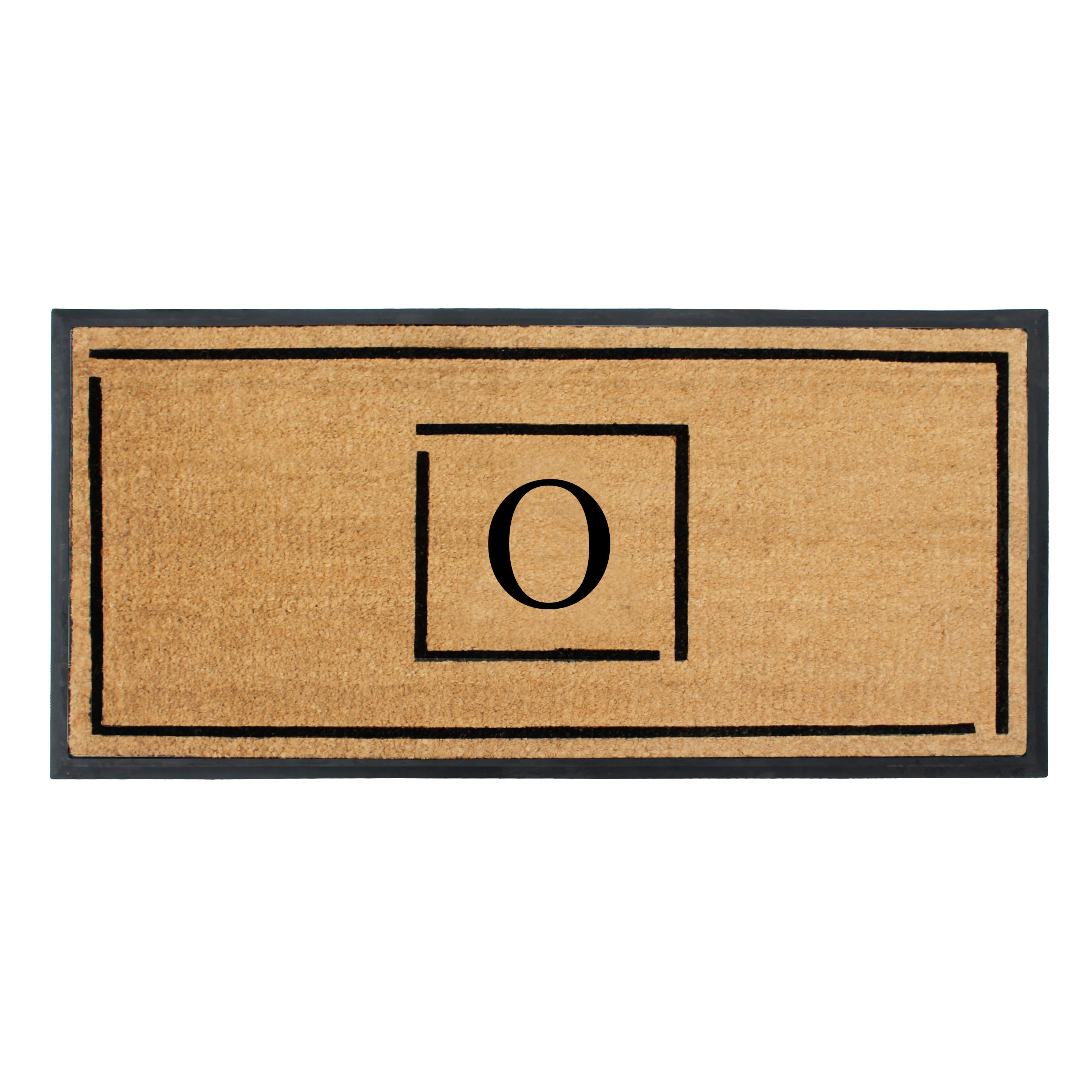 A1HC Personalized Monogram Coir Doormat 24" x 48" – Modern Square Border Coco Fiber Outdoor Front Door Mat