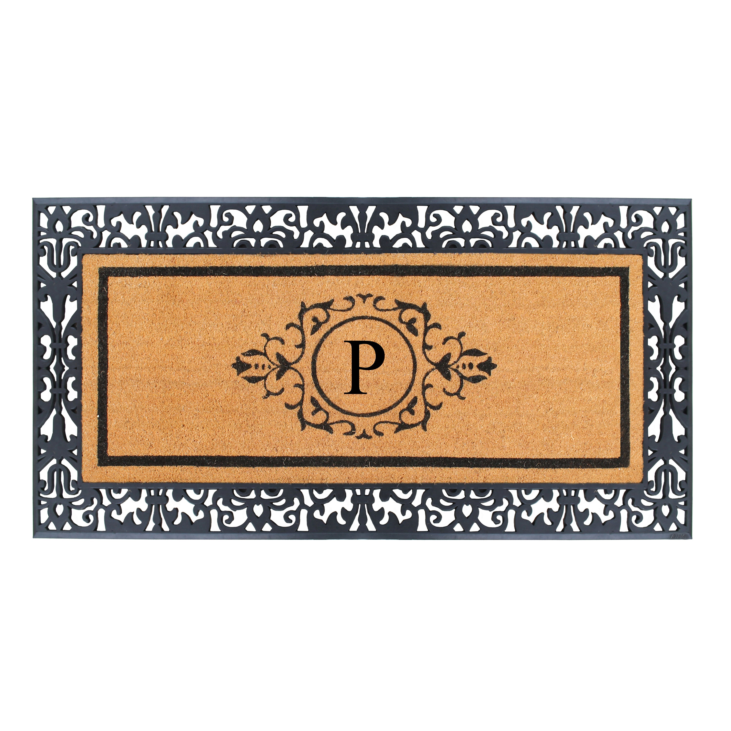 A1HC Personalized Monogram Coir Doormat with Decorative Rubber Border, Custom Front Door Mat for Outdoor Entryways 30" x 60"