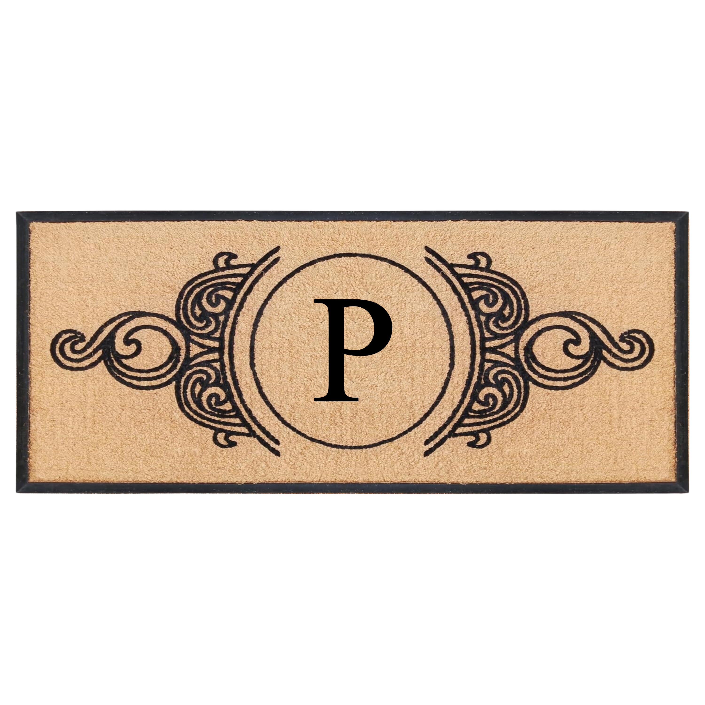 A1HC Personalized Monogram Coir Doormat with Decorative Scroll Design, Custom Front Door Mat, Rubber Border Entry Mat, 30" x 60"