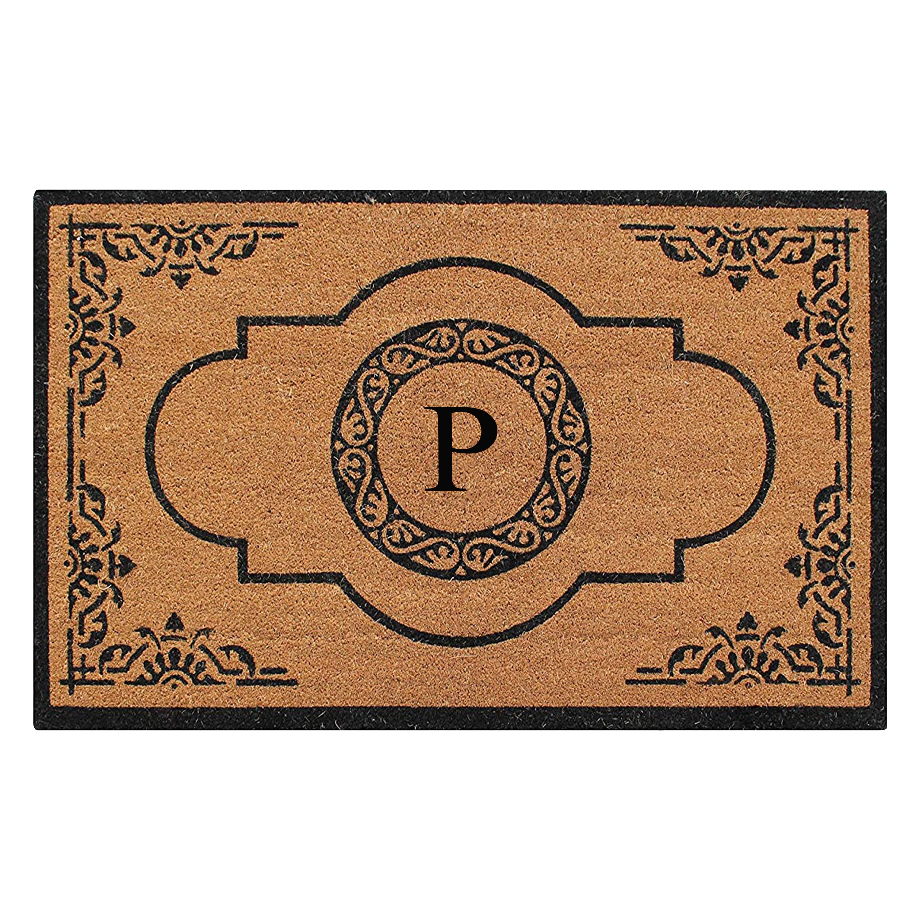 A1HC Personalized Monogram Coir Door Mat – Front Door Mat with Decorative Frame Design, PVC Backing Outdoor Entryway Doormat