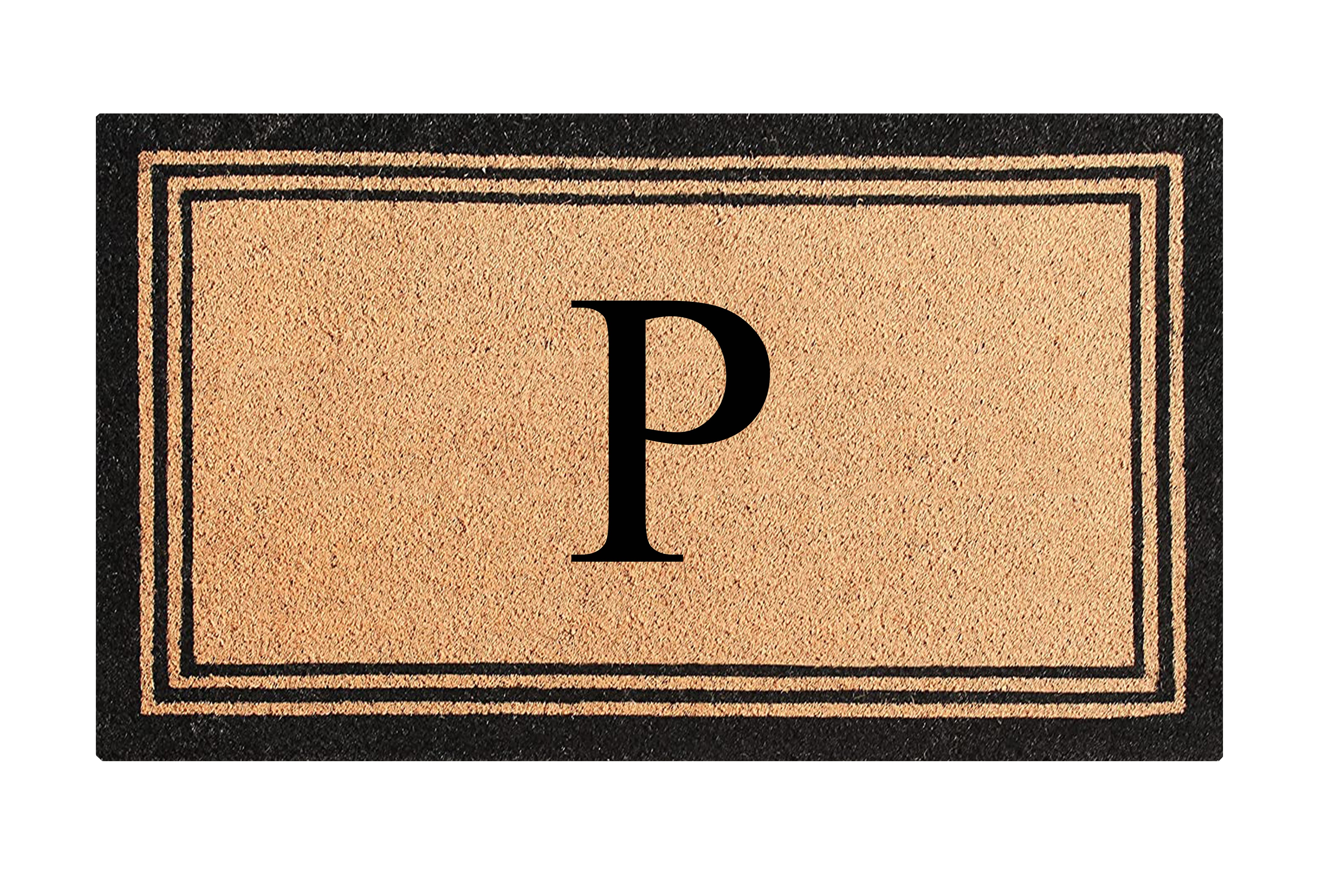 A1HC Natural Coir and PVC Backing Classic Border Monogrammed Door Mat, Anti-Shed Entry Doormat