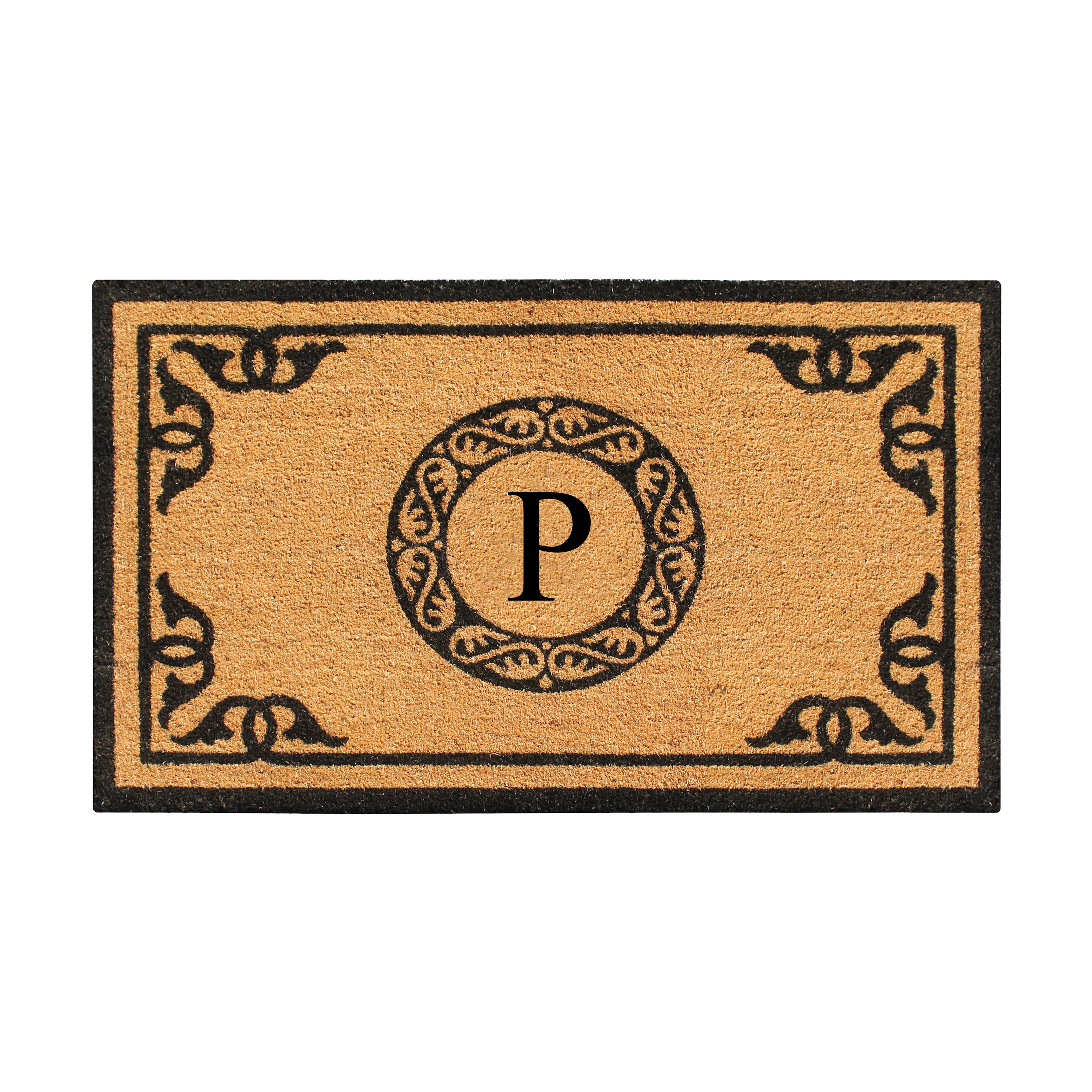 A1HC Personalized Monogram Coir Door Mat – Front Door Mat with Decorative Border, PVC Backing Outdoor Entryway Doormat