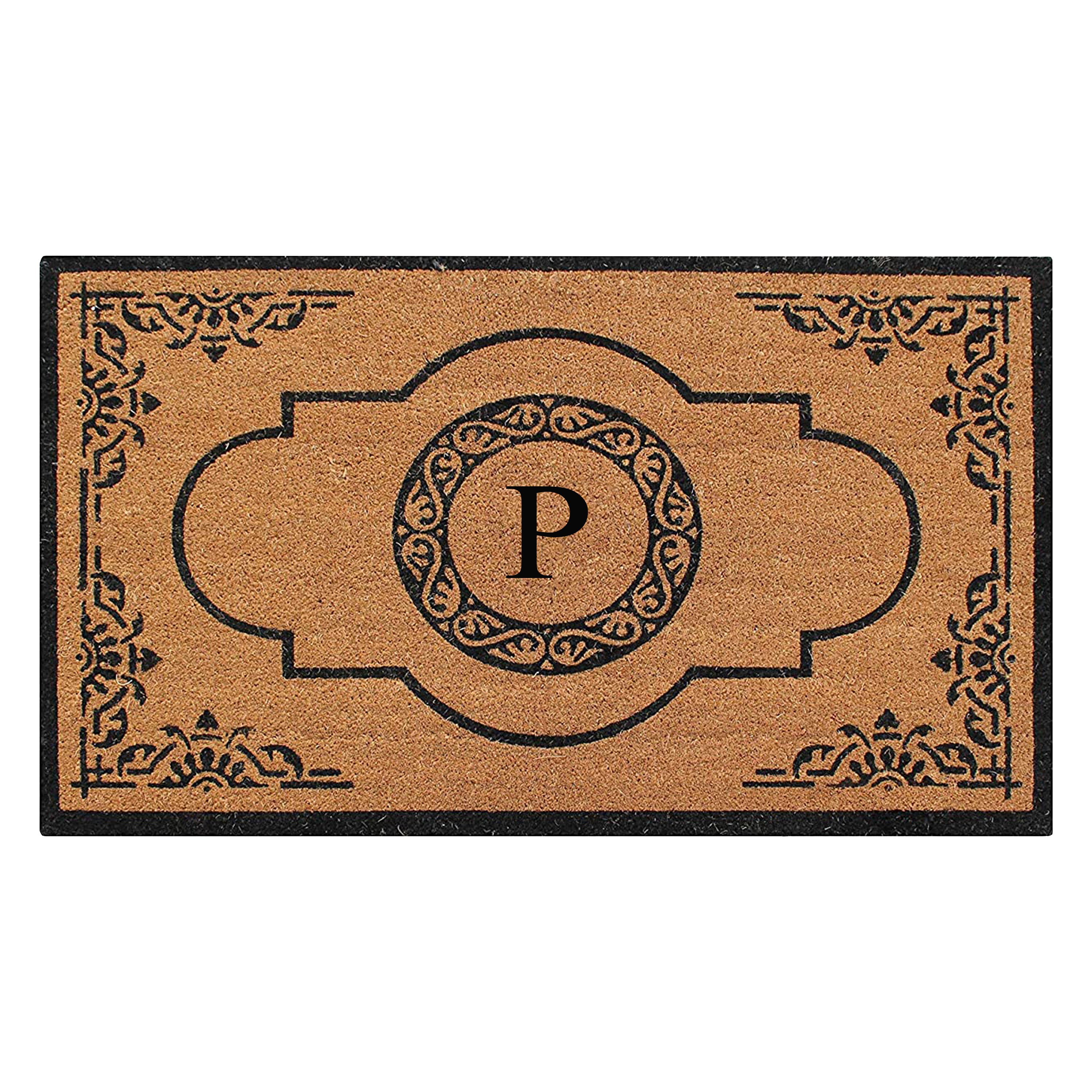 A1HC Personalized Monogram Coir Door Mat – Front Door Mat with Decorative Frame Design, PVC Backing Outdoor Entryway Doormat