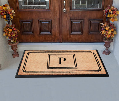 A1HC Natural Coir Monogrammed Heavy Duty Entrance Door Mat 24X48, Anti-Shed Treated Durable Doormat
