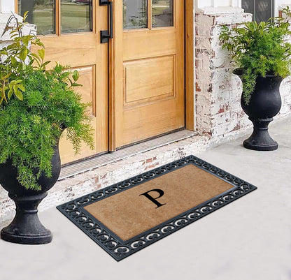 A1HC Natural Rubber & Coir 30x48, Monogrammed Doormat For Outdoor Entrance, Anti-Shed Treated Mat