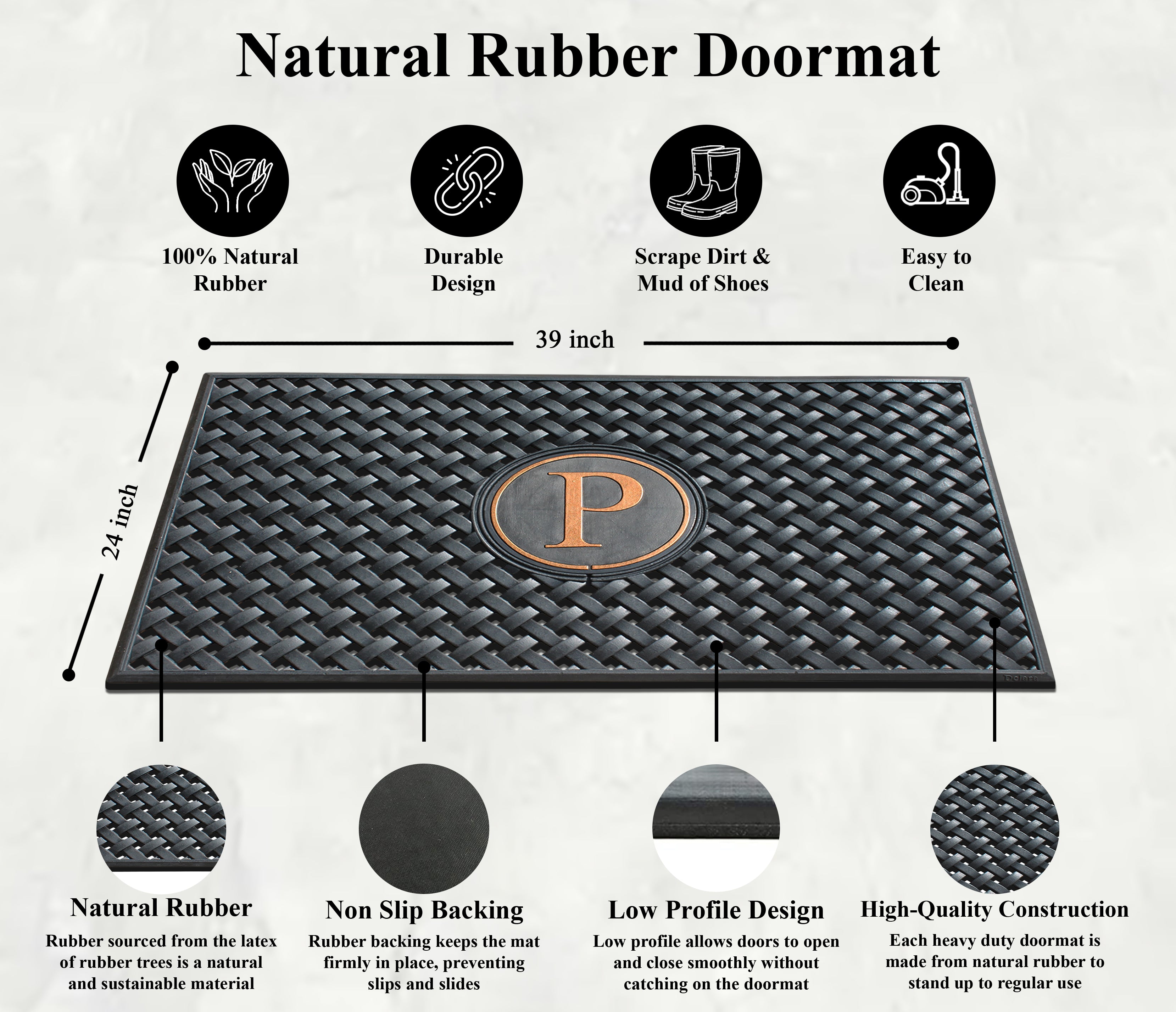 A1HC Large Monogrammed Rubber Doormat, 24" x 39" – Durable, All-Weather Entryway Mat for Indoor & Outdoor Use