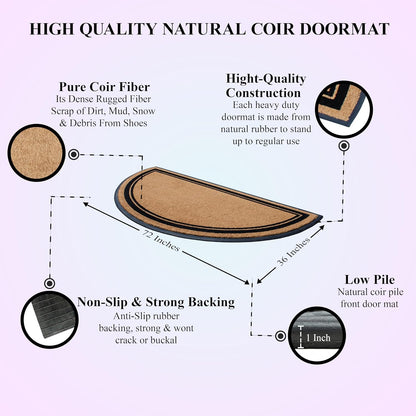 A1HC Natural Coir & Rubber Half Round Entrance Door Mat 36" x 72",Heavy Duty Thick Durable Doormats