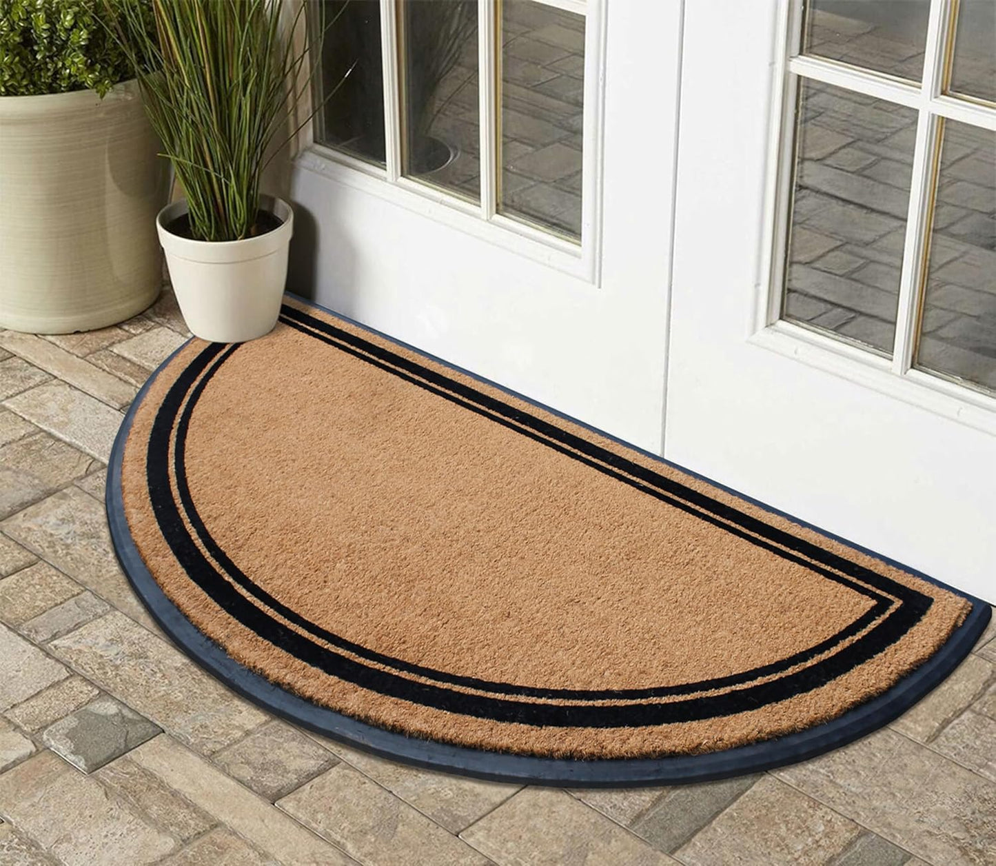 A1HC Natural Coir & Rubber Half Round Entrance Door Mat 36" x 72",Heavy Duty Thick Durable Doormats