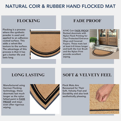 A1HC Natural Coir & Rubber Half Round Entrance Door Mat 36" x 72",Heavy Duty Thick Durable Doormats