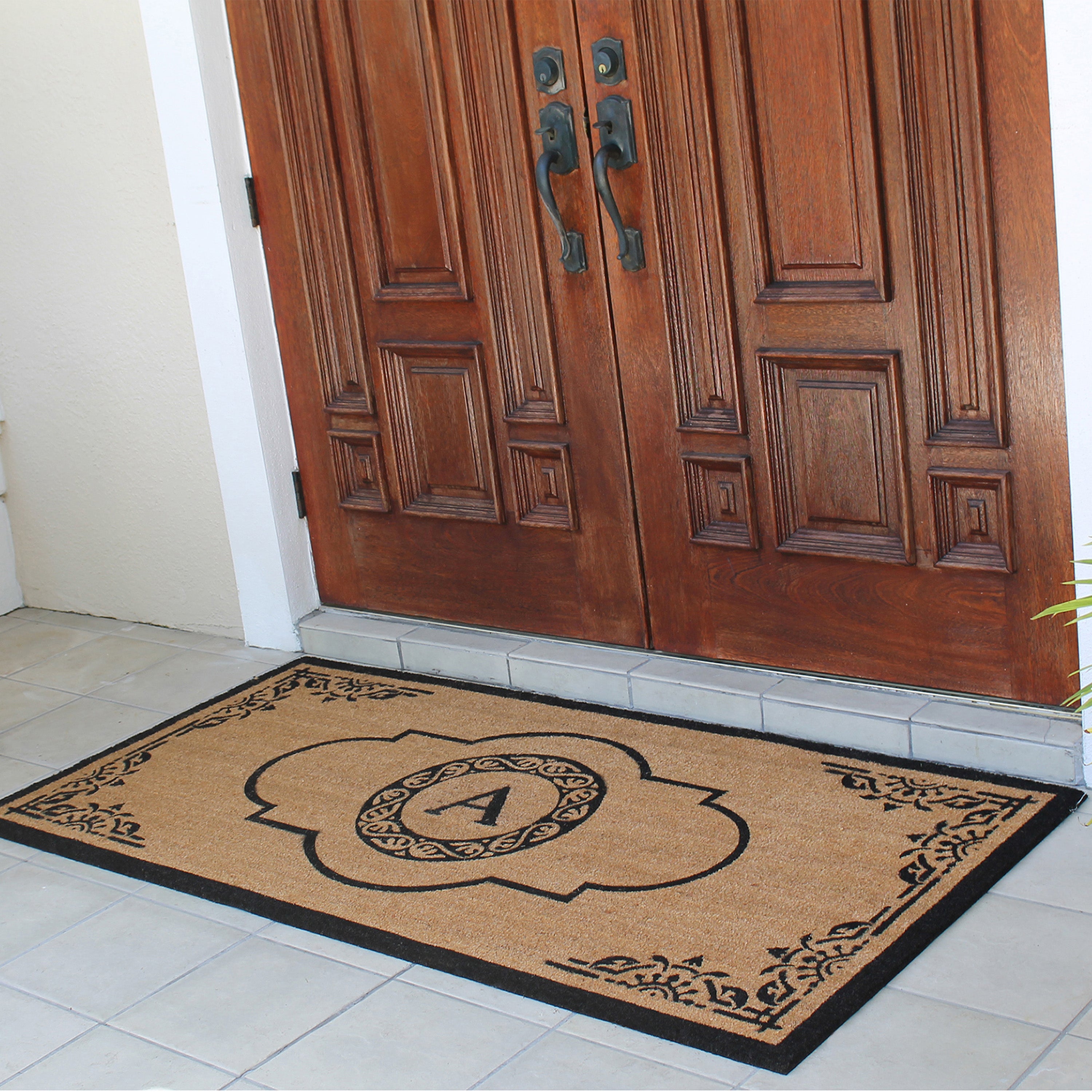 A1HC Personalized Monogram Coir Door Mat – Front Door Mat with Decorative Frame Design, PVC Backing Outdoor Entryway Doormat