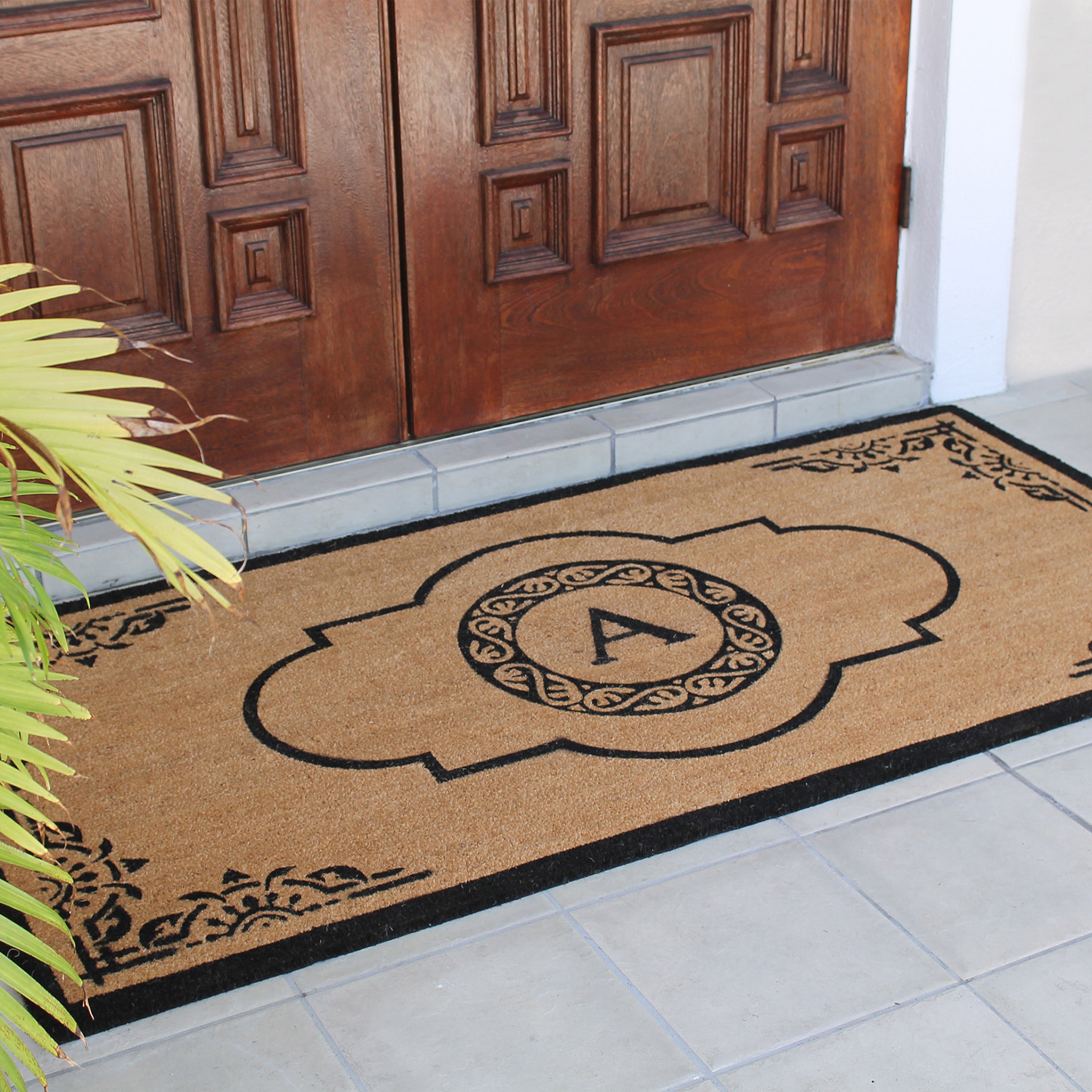 A1HC Personalized Monogram Coir Door Mat – Front Door Mat with Decorative Frame Design, PVC Backing Outdoor Entryway Doormat