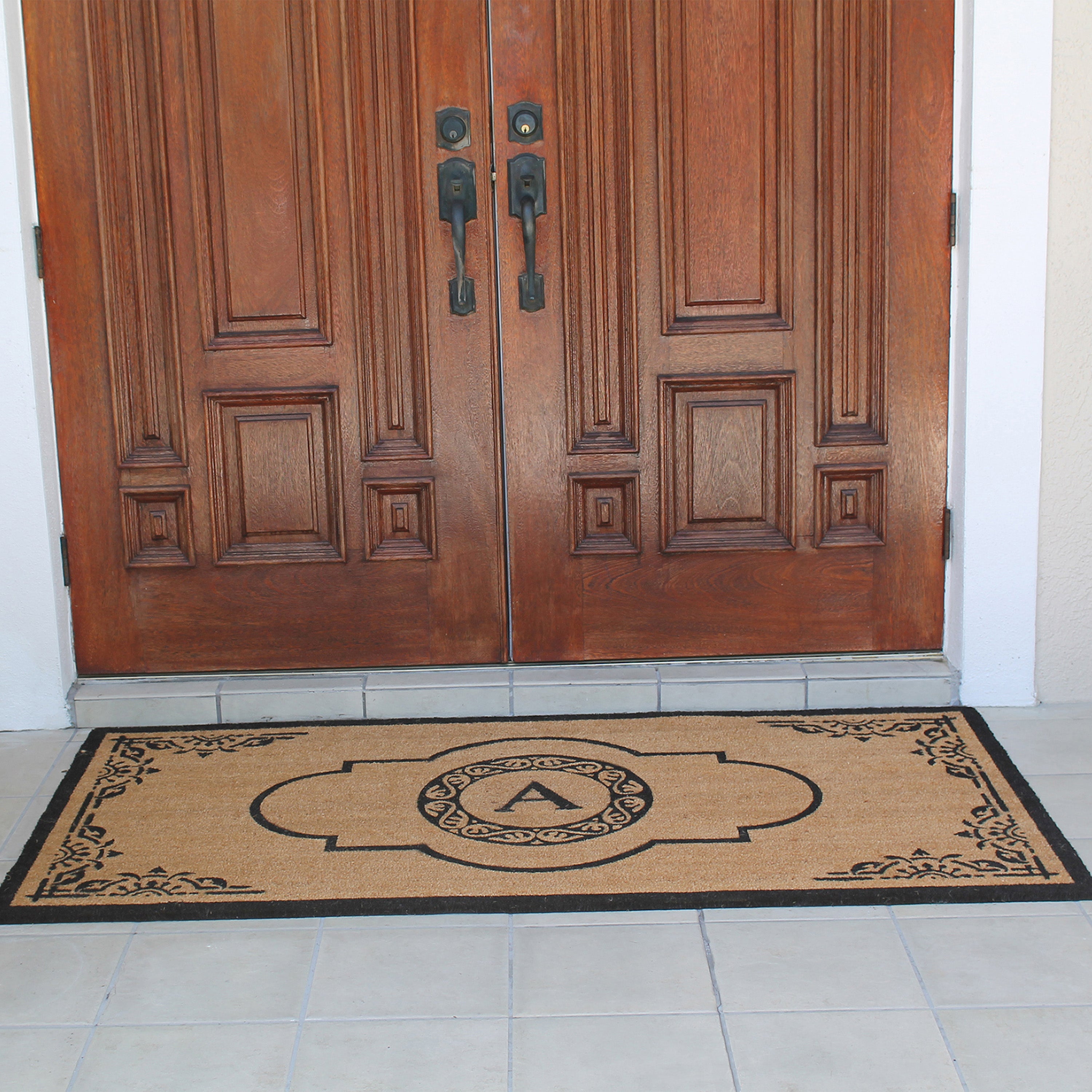 A1HC Personalized Monogram Coir Door Mat – Front Door Mat with Decorative Frame Design, PVC Backing Outdoor Entryway Doormat