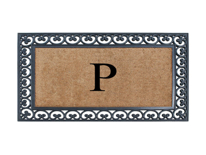 A1HC Natural Rubber & Coir 30x48, Monogrammed Doormat For Outdoor Entrance, Anti-Shed Treated Mat