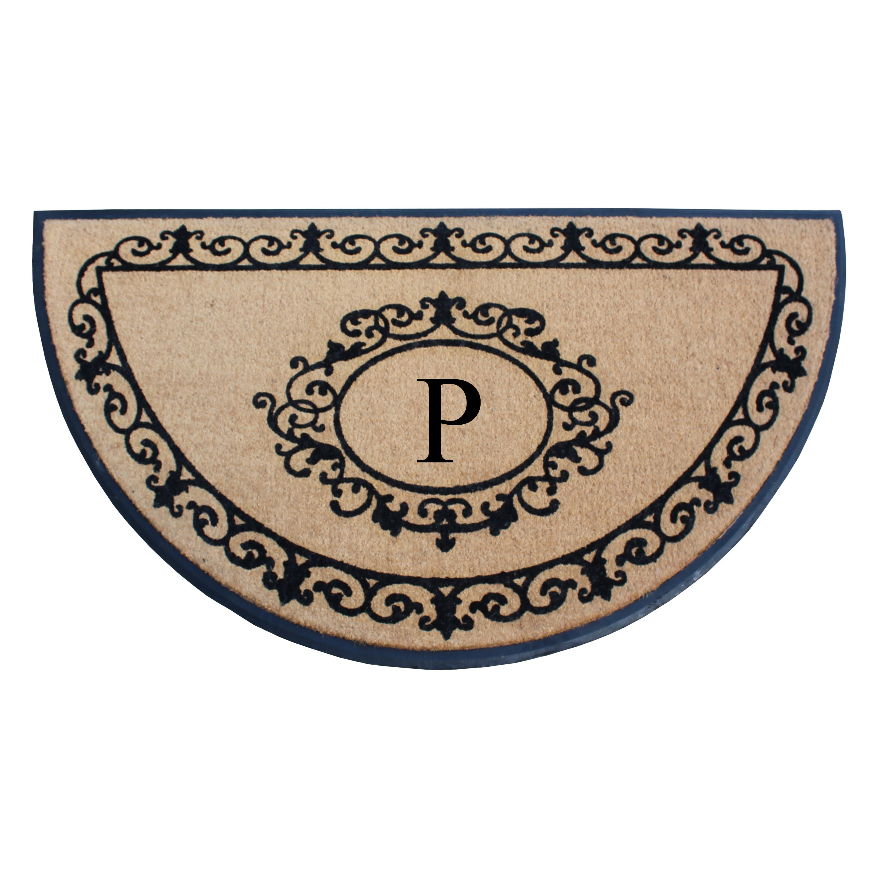 A1HC Personalized Half Moon Rubber Coir Door Mat 36 x 72 – Monogram Front Door Mat with Decorative Border Outdoor Entryway Mat