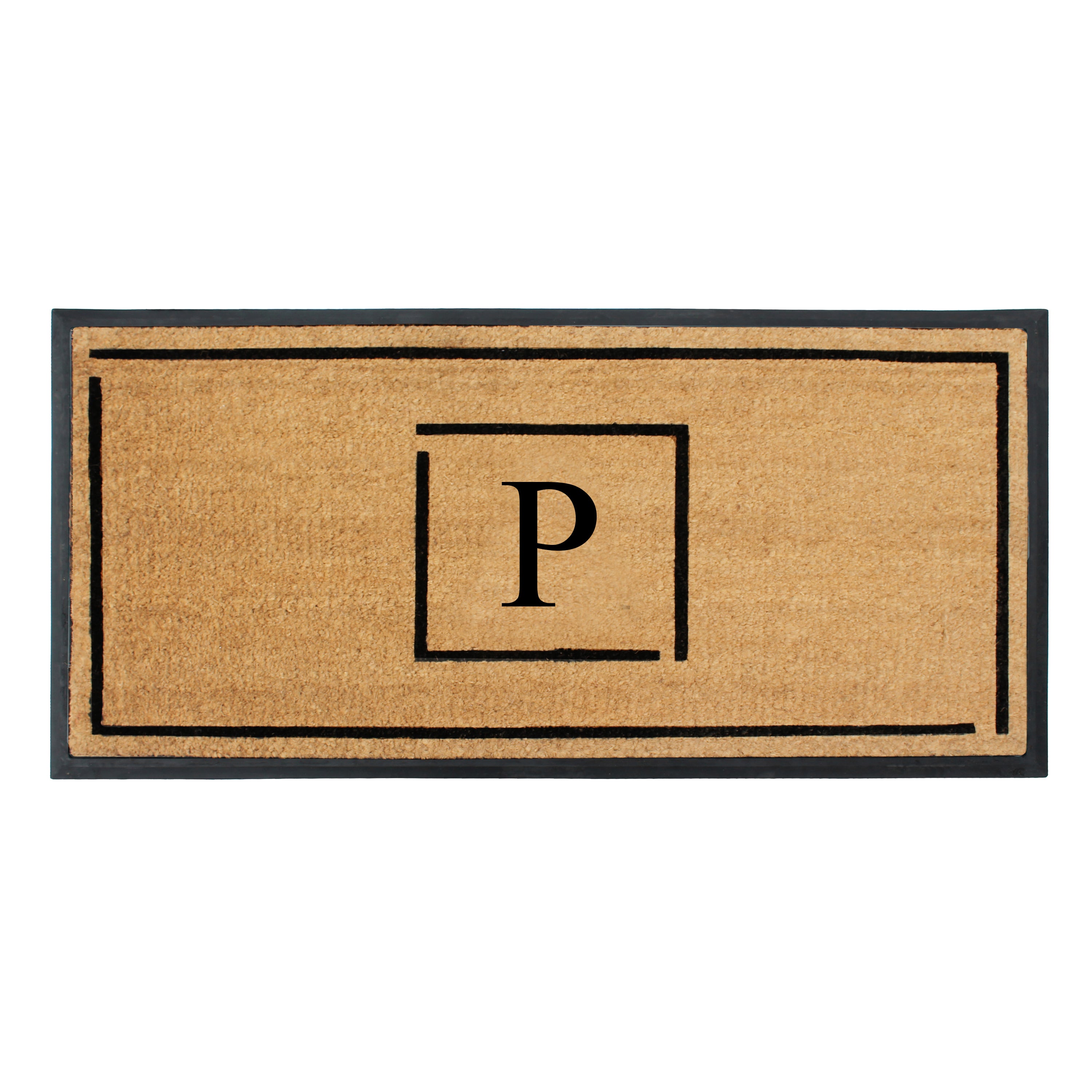 A1HC Personalized Monogram Coir Doormat 24" x 48" – Modern Square Border Coco Fiber Outdoor Front Door Mat