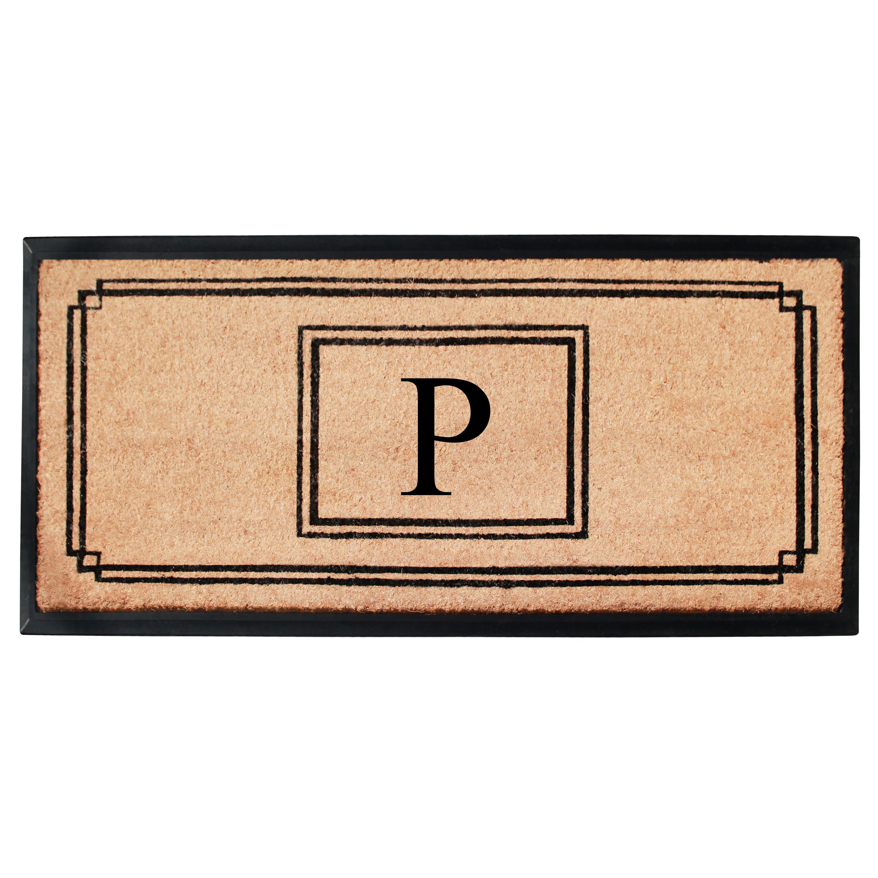A1HC Personalized Monogram Coir Doormat 24" x 48" – Geometric Border Coco Fiber Outdoor Front Door Mat