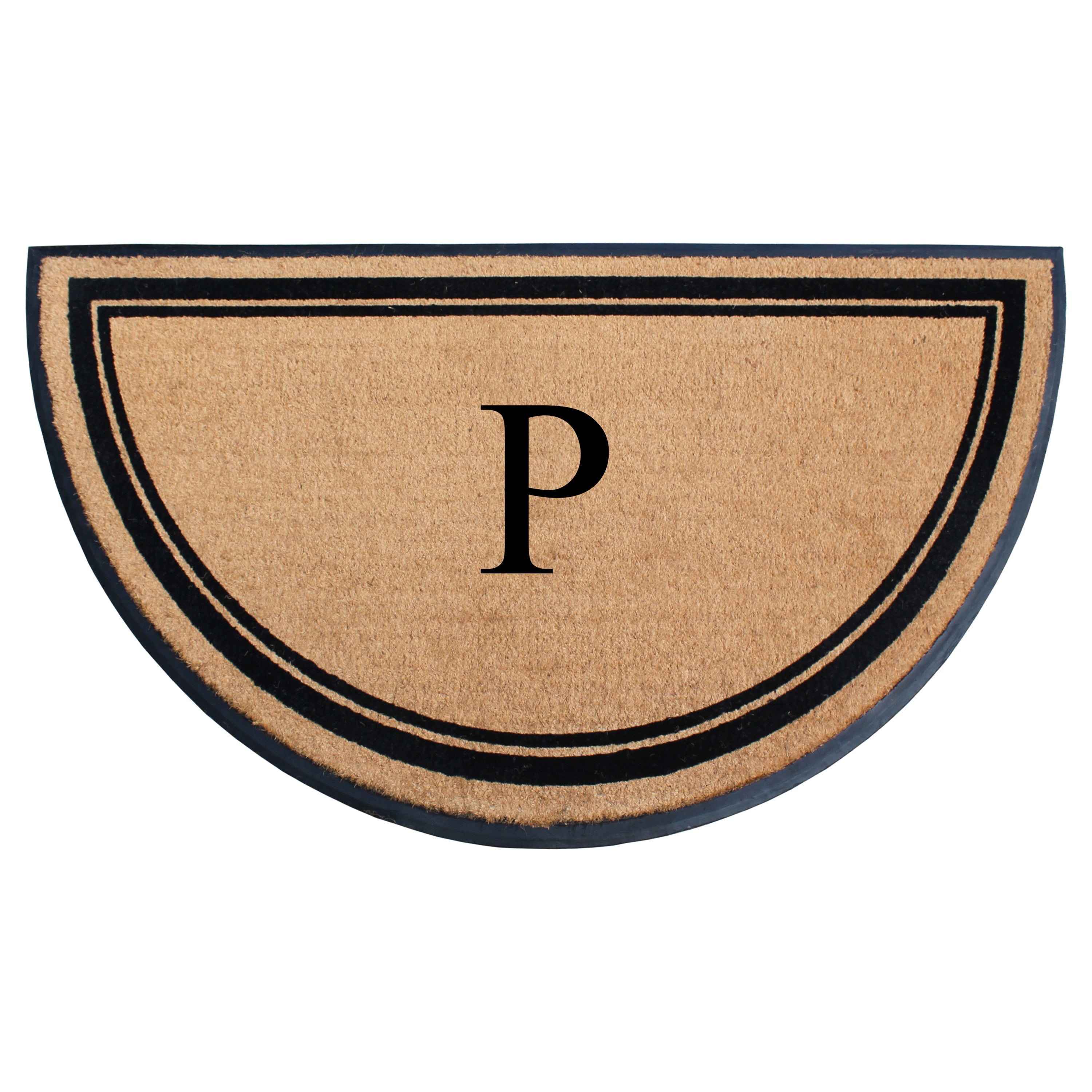 A1HC Personalized Half Round Coir Door Mat with Monogram Rubber Border Entry Mat 36" x 72"