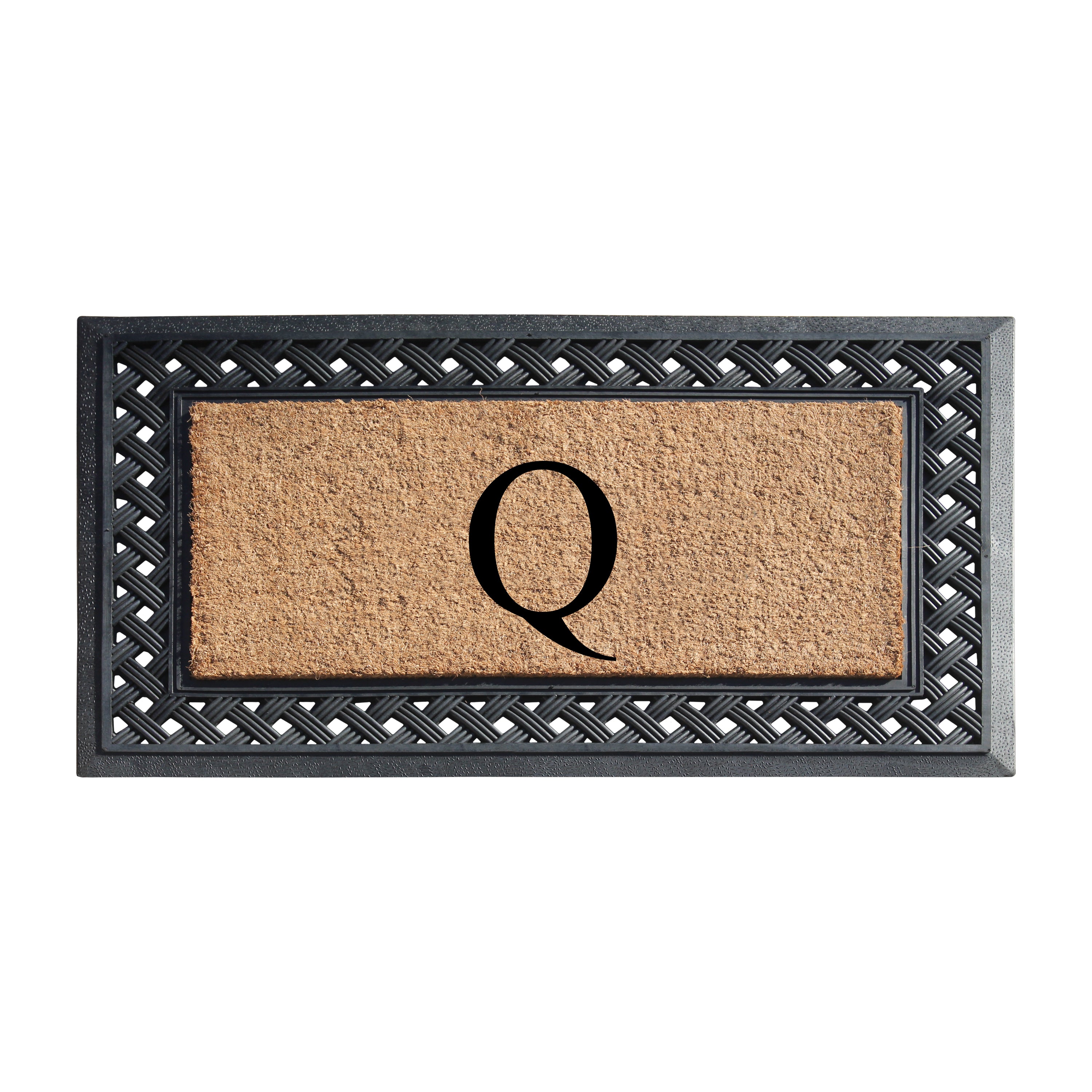 A1HC Personalized Monogram Coir Door Mat with Decorative Rubber Frame Outdoor Entry Mat 23" x 38"