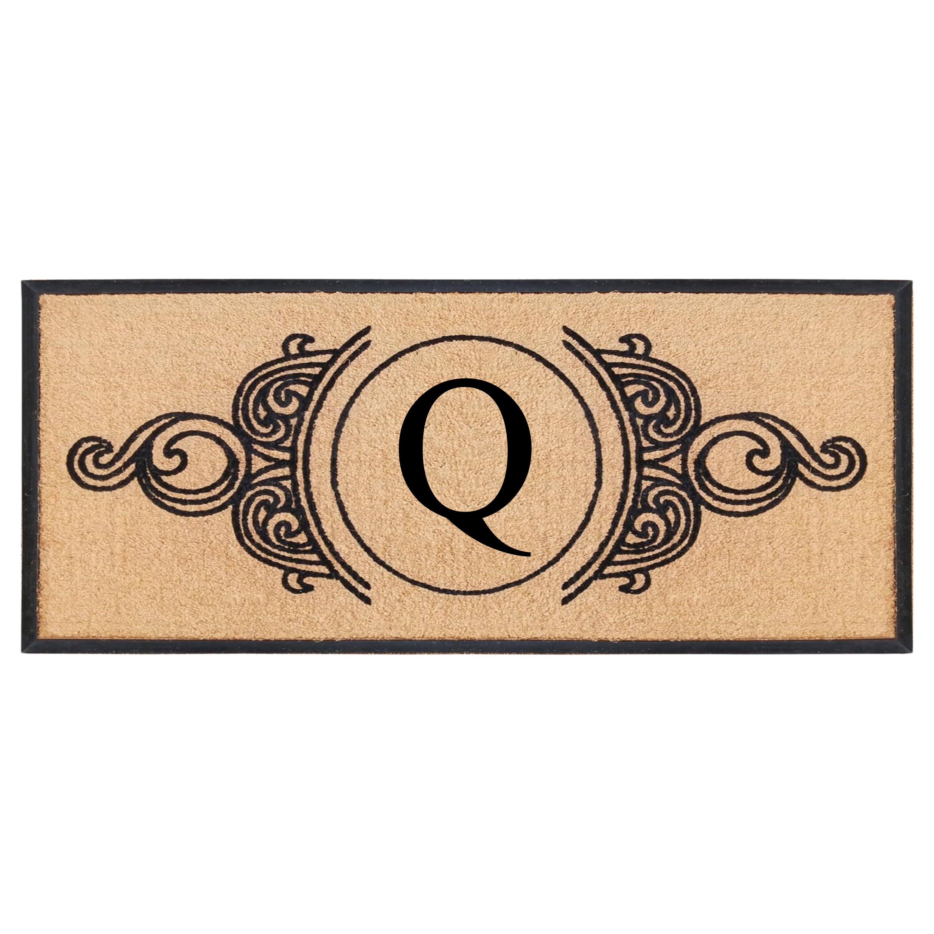 A1HC Personalized Monogram Coir Doormat with Decorative Scroll Design, Custom Front Door Mat, Rubber Border Entry Mat, 30" x 60"