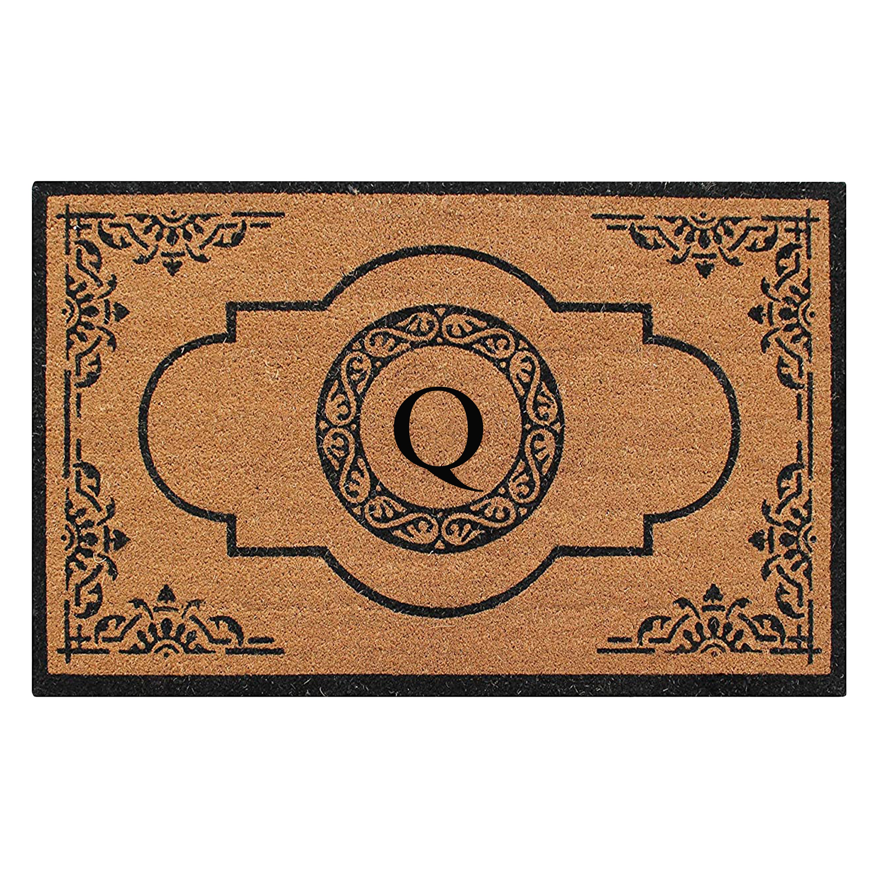 A1HC Personalized Monogram Coir Door Mat – Front Door Mat with Decorative Frame Design, PVC Backing Outdoor Entryway Doormat