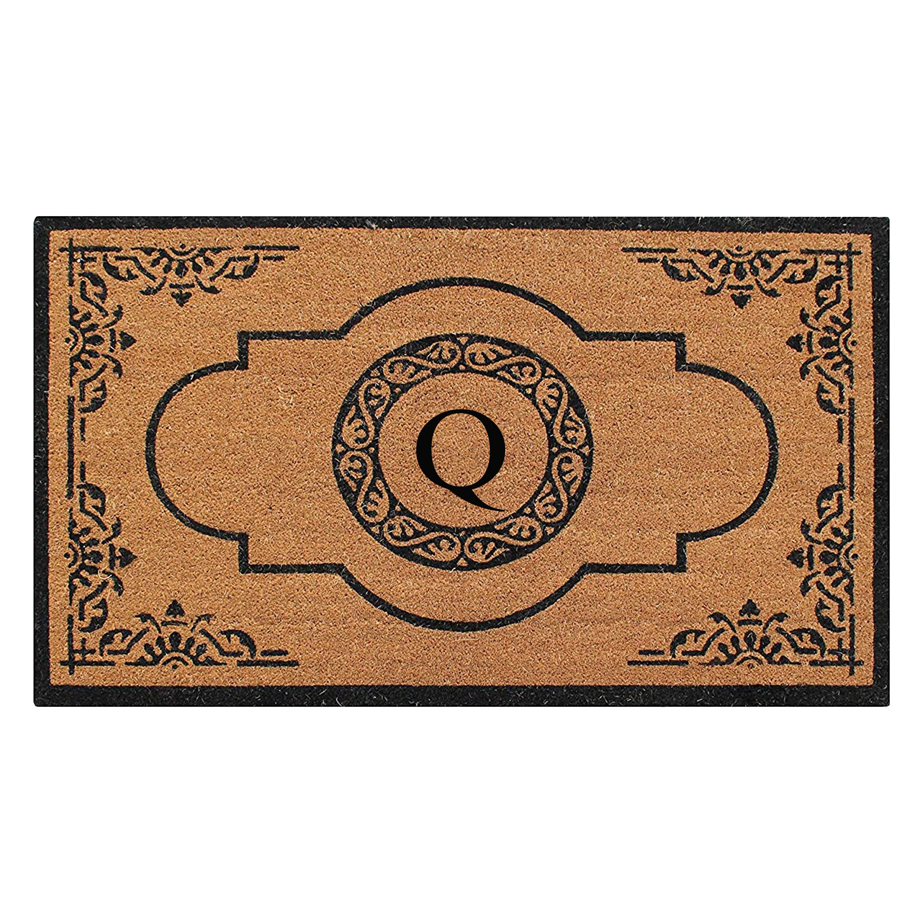 A1HC Personalized Monogram Coir Door Mat – Front Door Mat with Decorative Frame Design, PVC Backing Outdoor Entryway Doormat