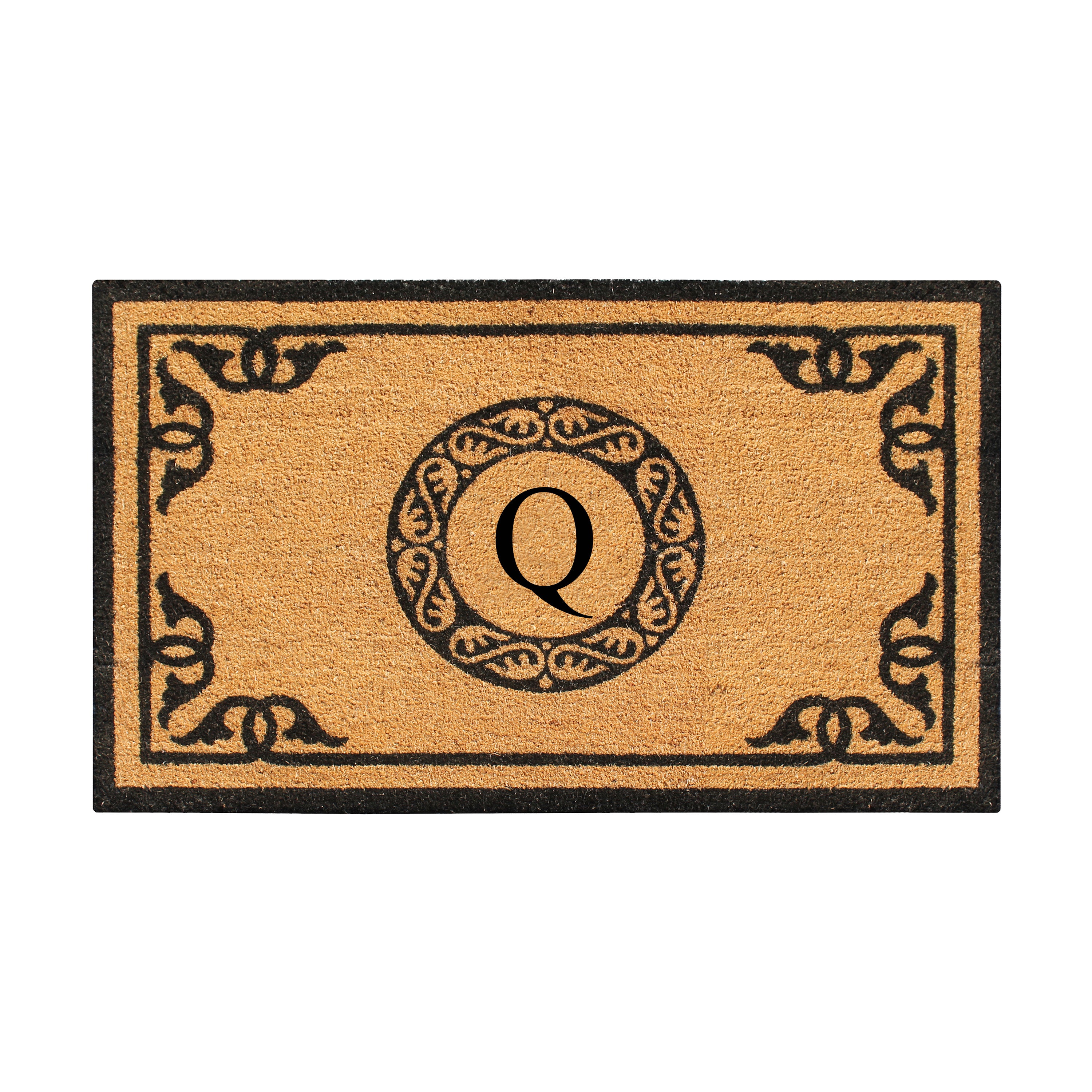 A1HC Personalized Monogram Coir Door Mat – Front Door Mat with Decorative Border, PVC Backing Outdoor Entryway Doormat