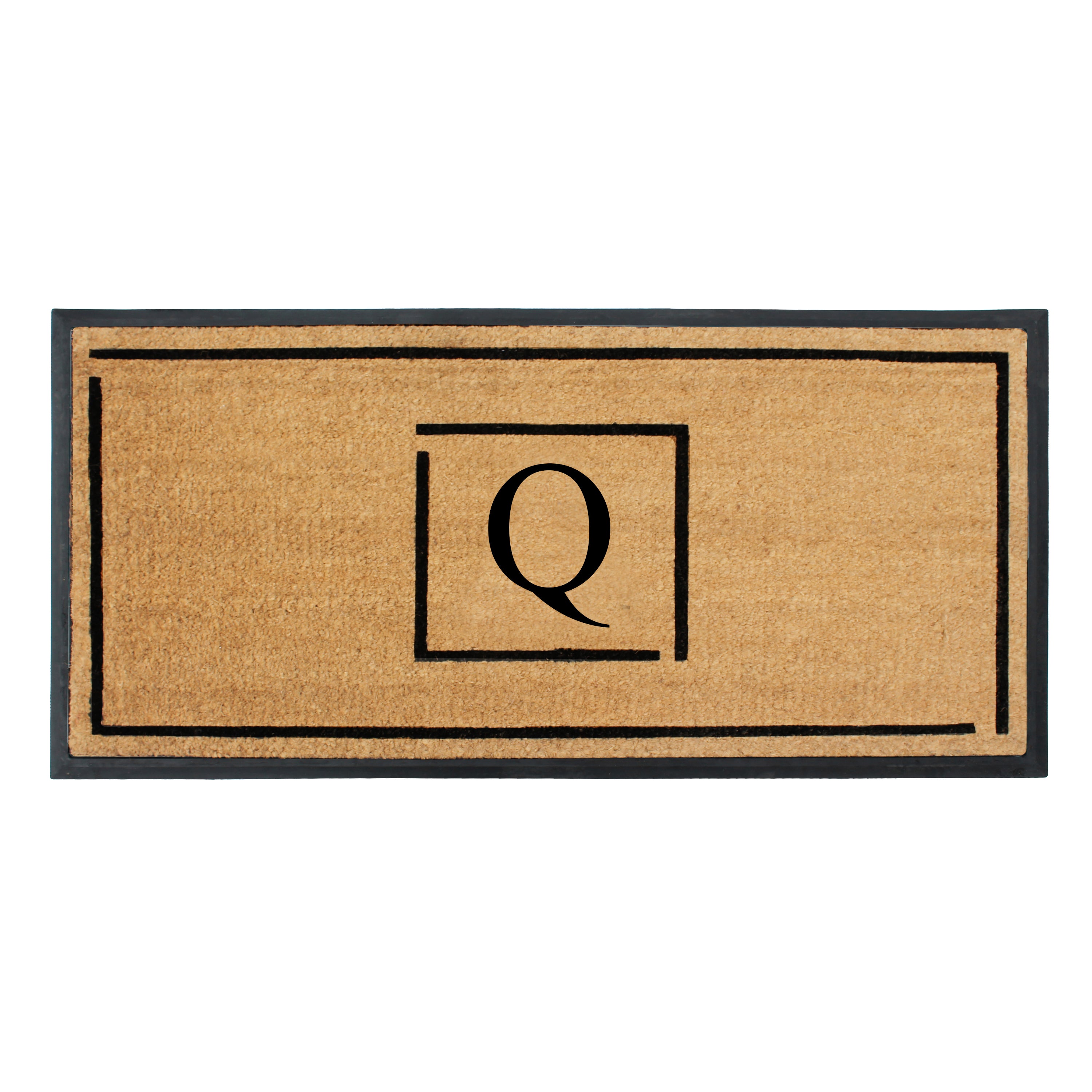 A1HC Personalized Monogram Coir Doormat 24" x 48" – Modern Square Border Coco Fiber Outdoor Front Door Mat