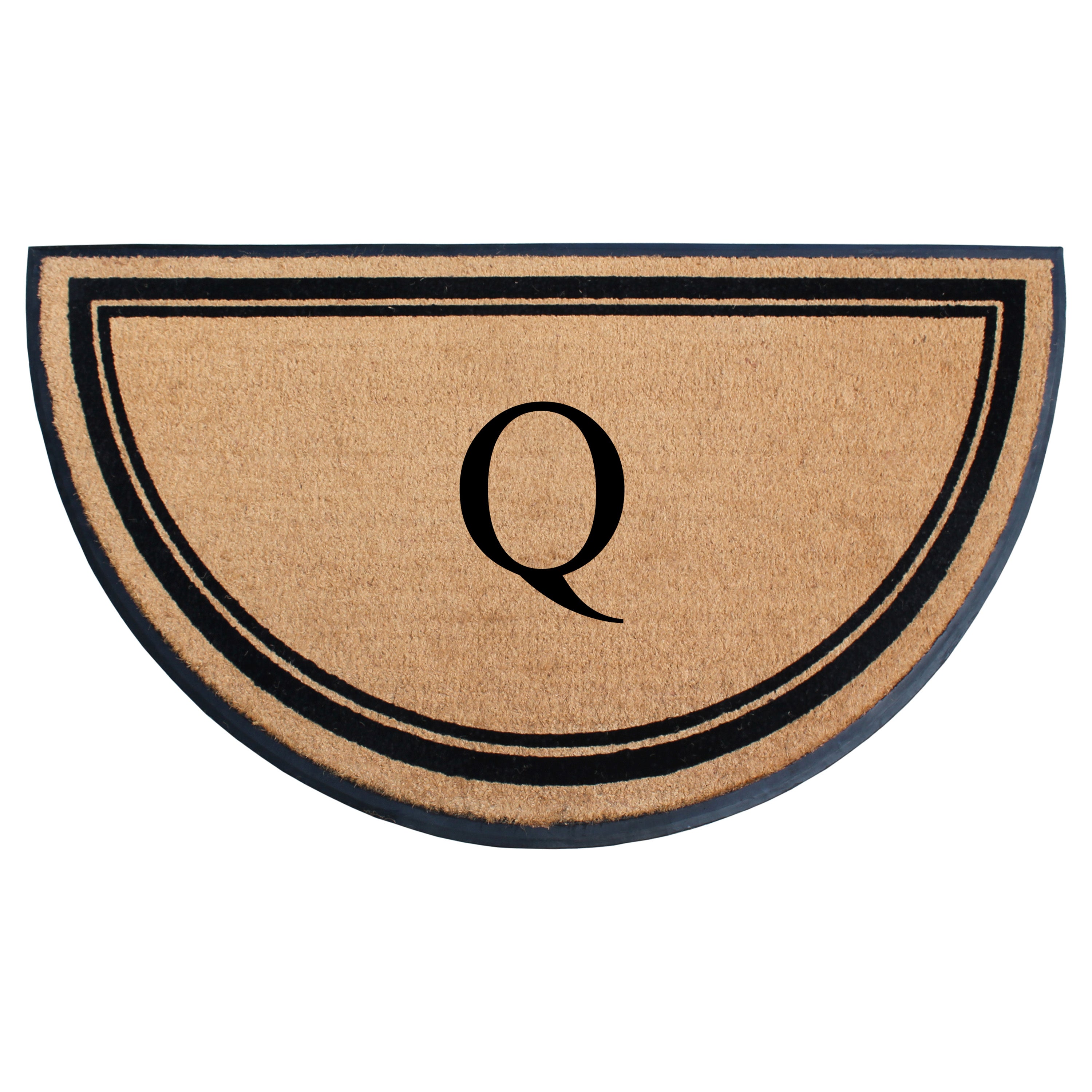 A1HC Personalized Half Round Coir Door Mat with Monogram Rubber Border Entry Mat 36" x 72"