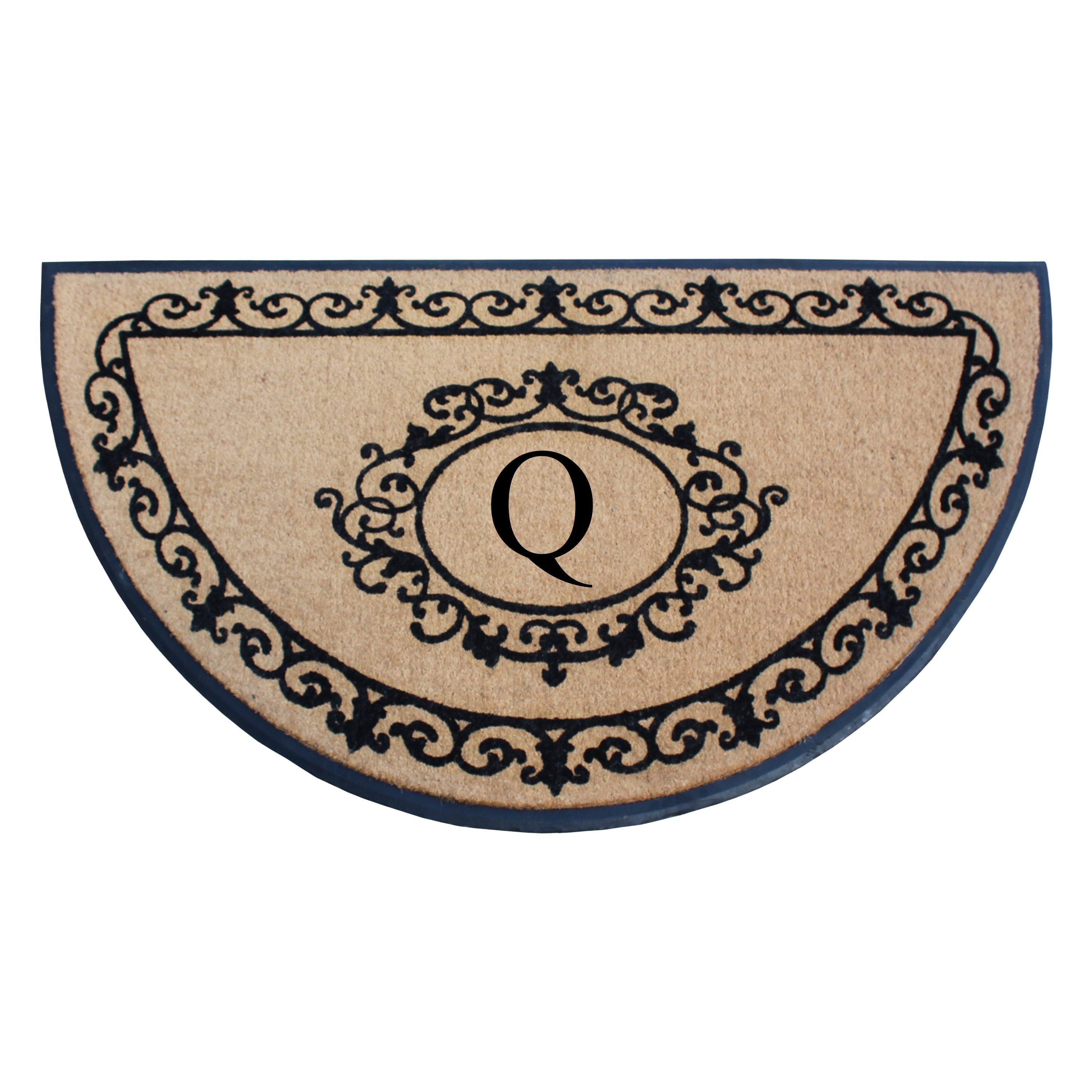 A1HC Personalized Half Moon Rubber Coir Door Mat 36 x 72 – Monogram Front Door Mat with Decorative Border Outdoor Entryway Mat