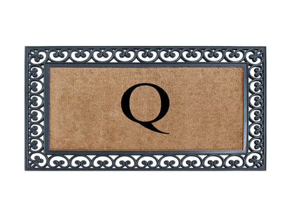 A1HC Natural Rubber & Coir 30x48, Monogrammed Doormat For Outdoor Entrance, Anti-Shed Treated Mat