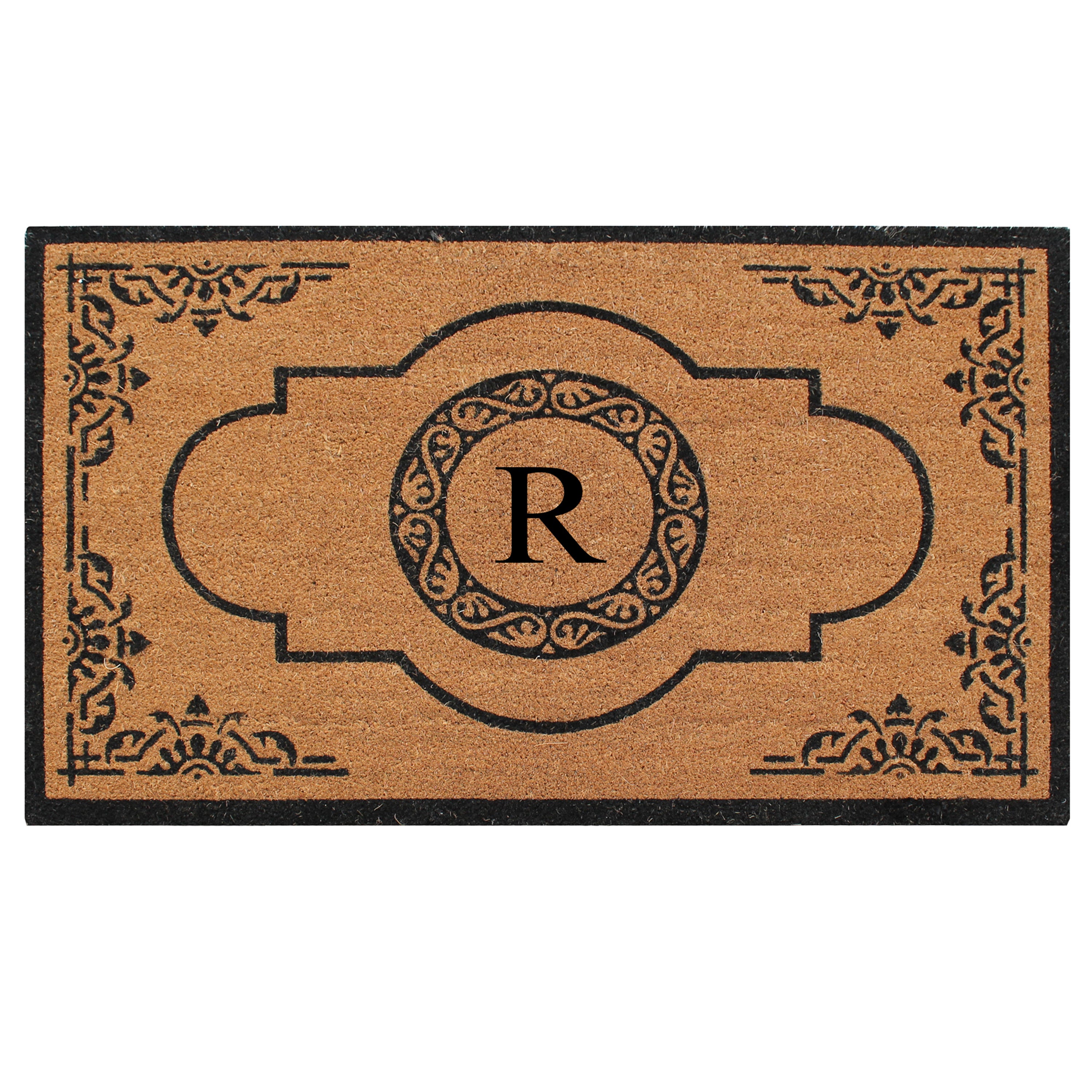 A1HC Personalized Monogram Coir Door Mat – Front Door Mat with Decorative Frame Design, PVC Backing Outdoor Entryway Doormat