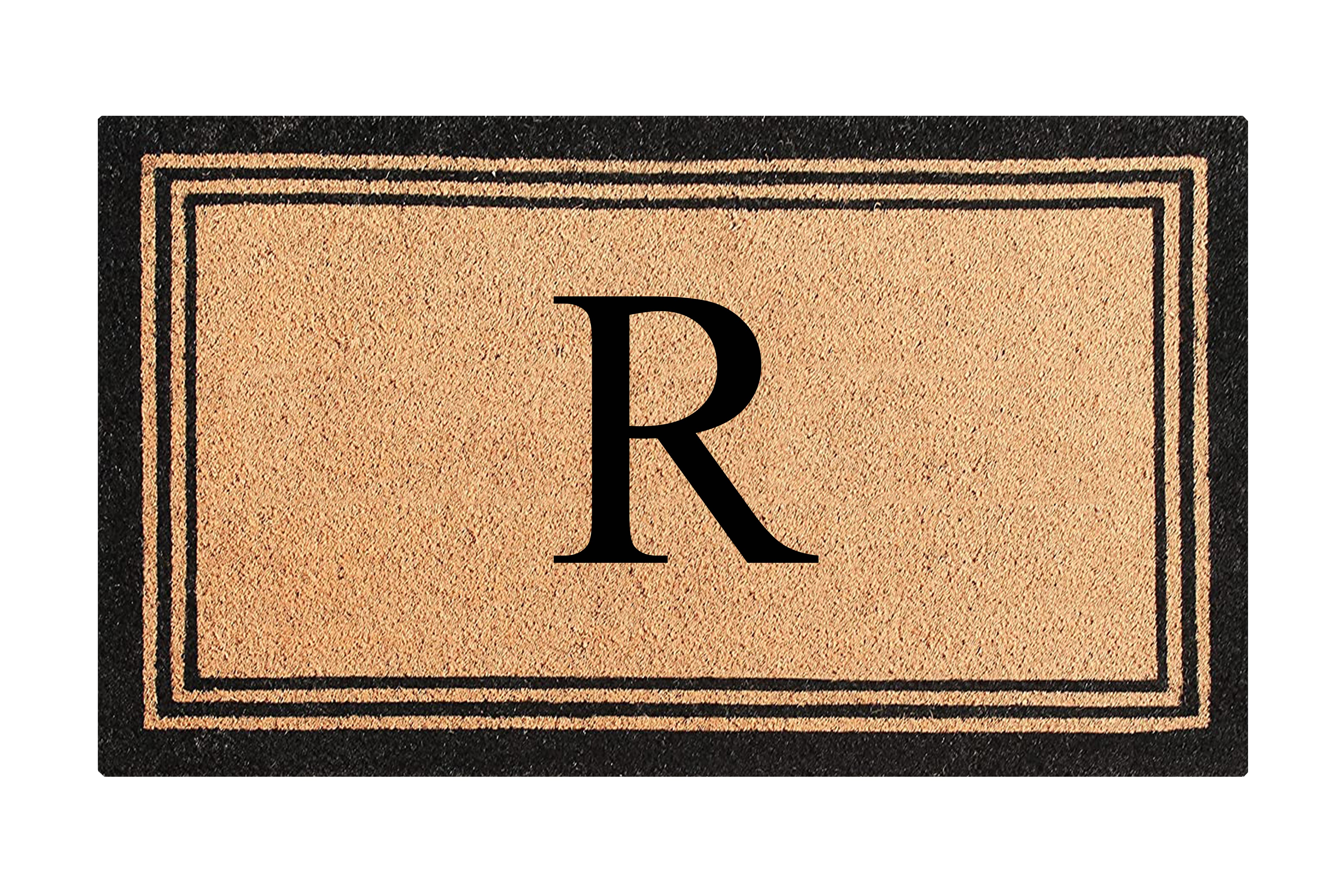 A1HC Natural Coir and PVC Backing Classic Border Monogrammed Door Mat, Anti-Shed Entry Doormat