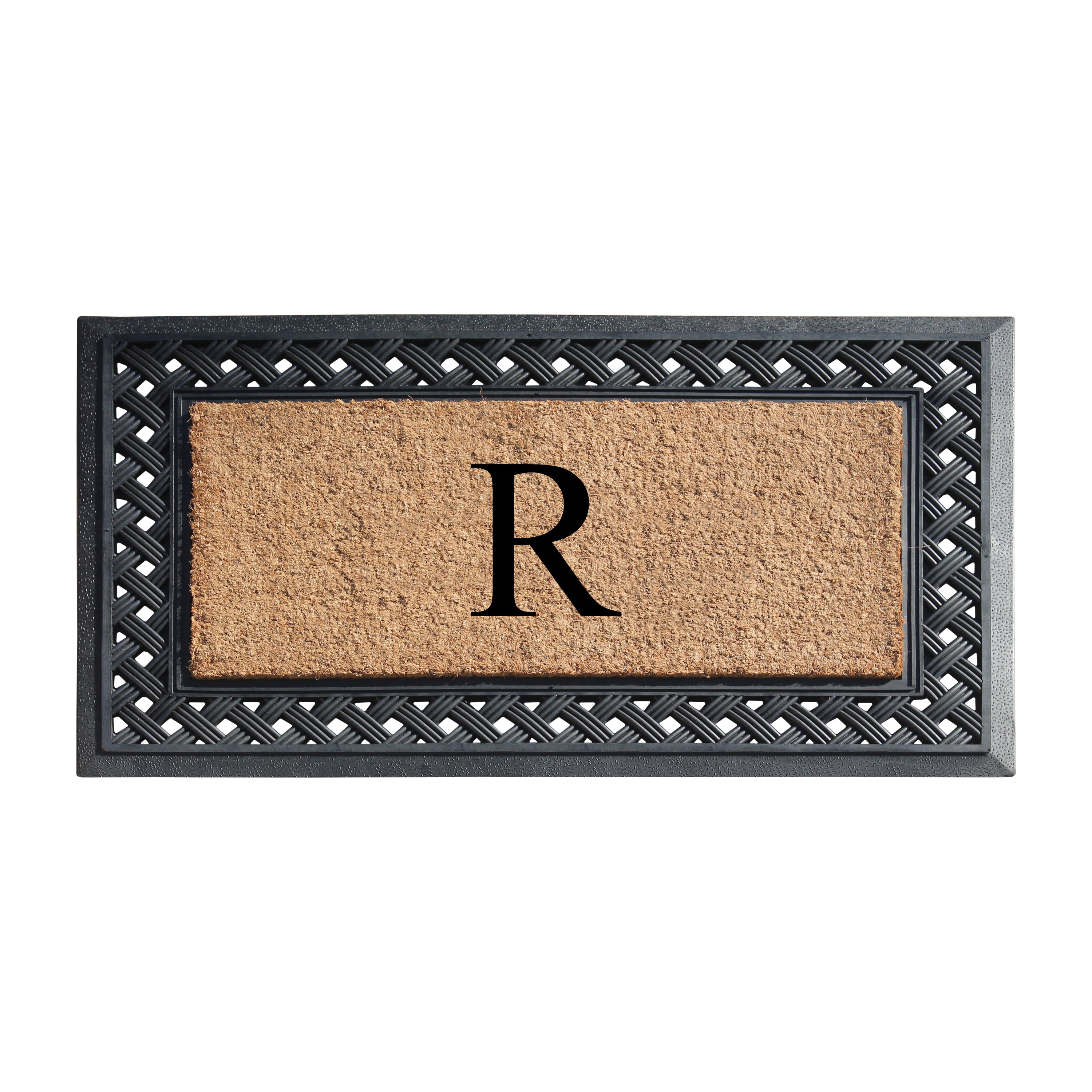 A1HC Personalized Monogram Coir Door Mat with Decorative Rubber Frame Outdoor Entry Mat 23" x 38"