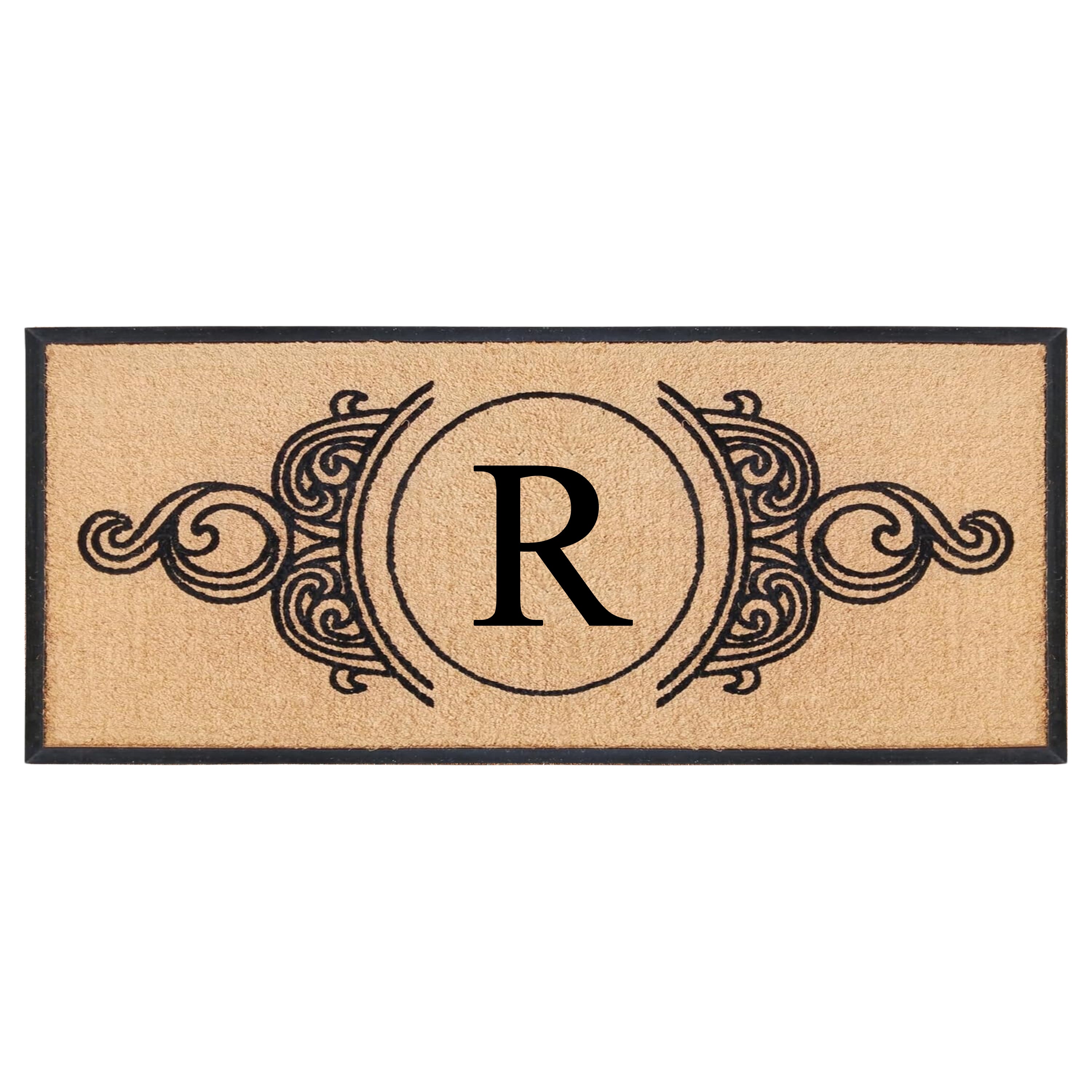 A1HC Personalized Monogram Coir Doormat with Decorative Scroll Design, Custom Front Door Mat, Rubber Border Entry Mat, 30" x 60"