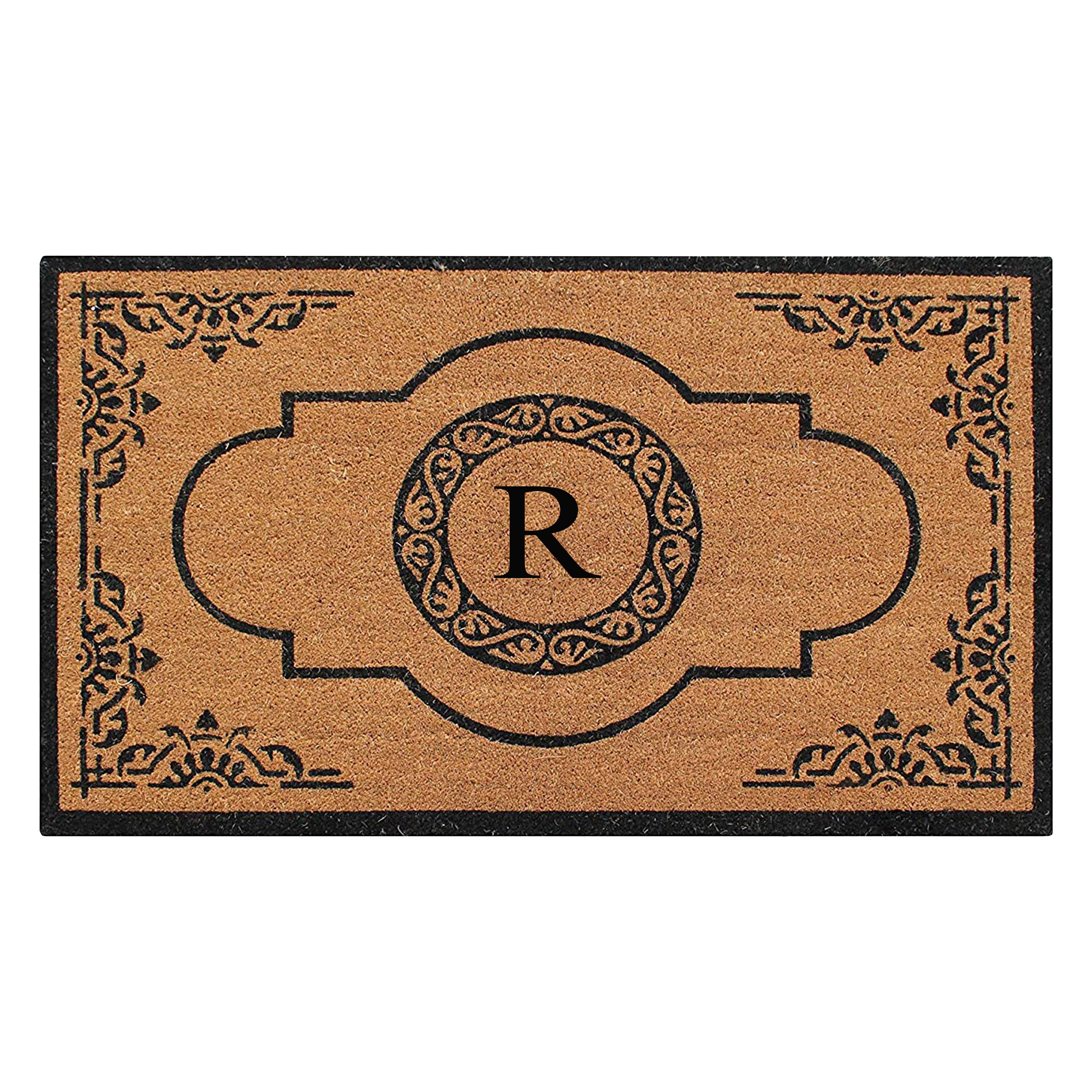 A1HC Personalized Monogram Coir Door Mat – Front Door Mat with Decorative Frame Design, PVC Backing Outdoor Entryway Doormat