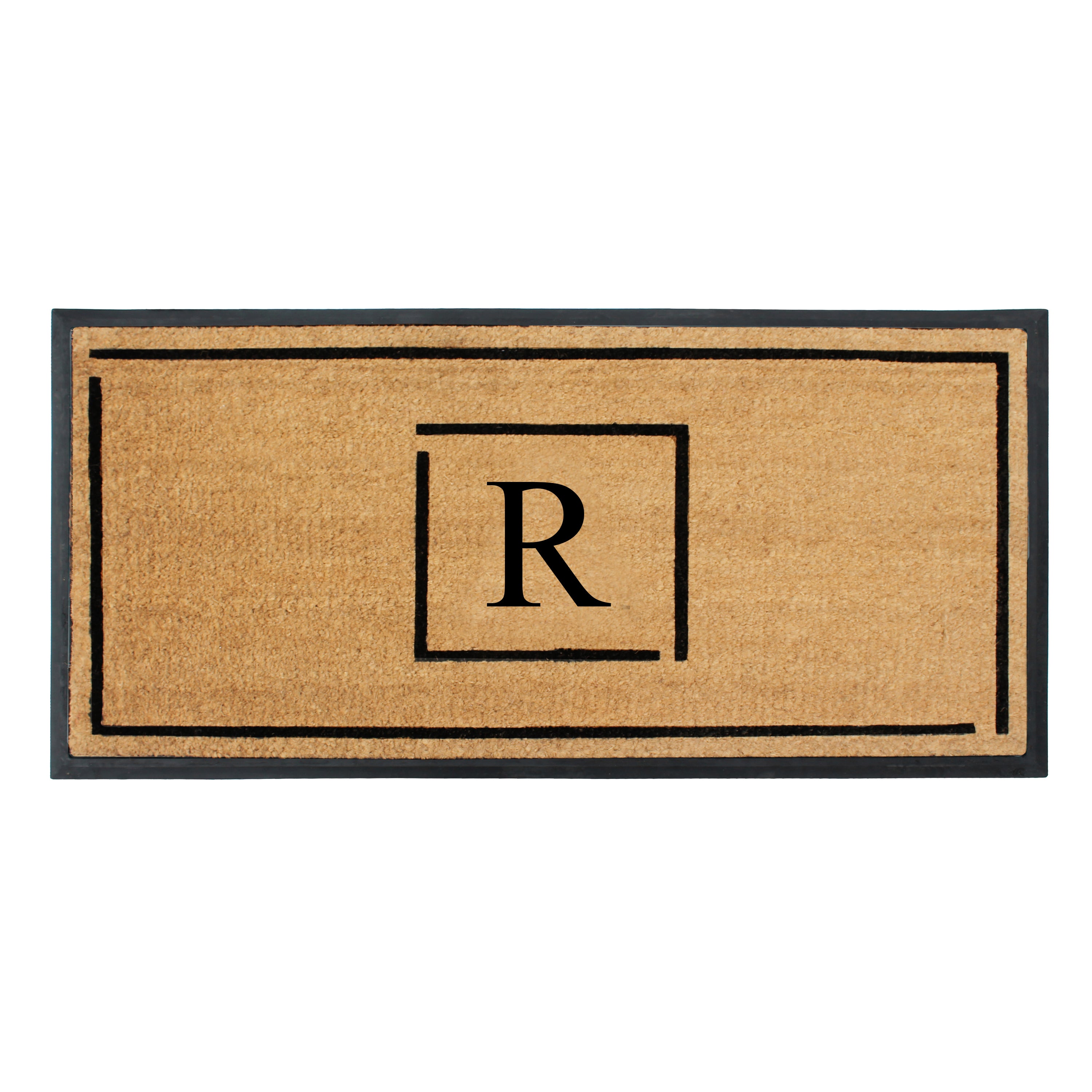 A1HC Personalized Monogram Coir Doormat 24" x 48" – Modern Square Border Coco Fiber Outdoor Front Door Mat