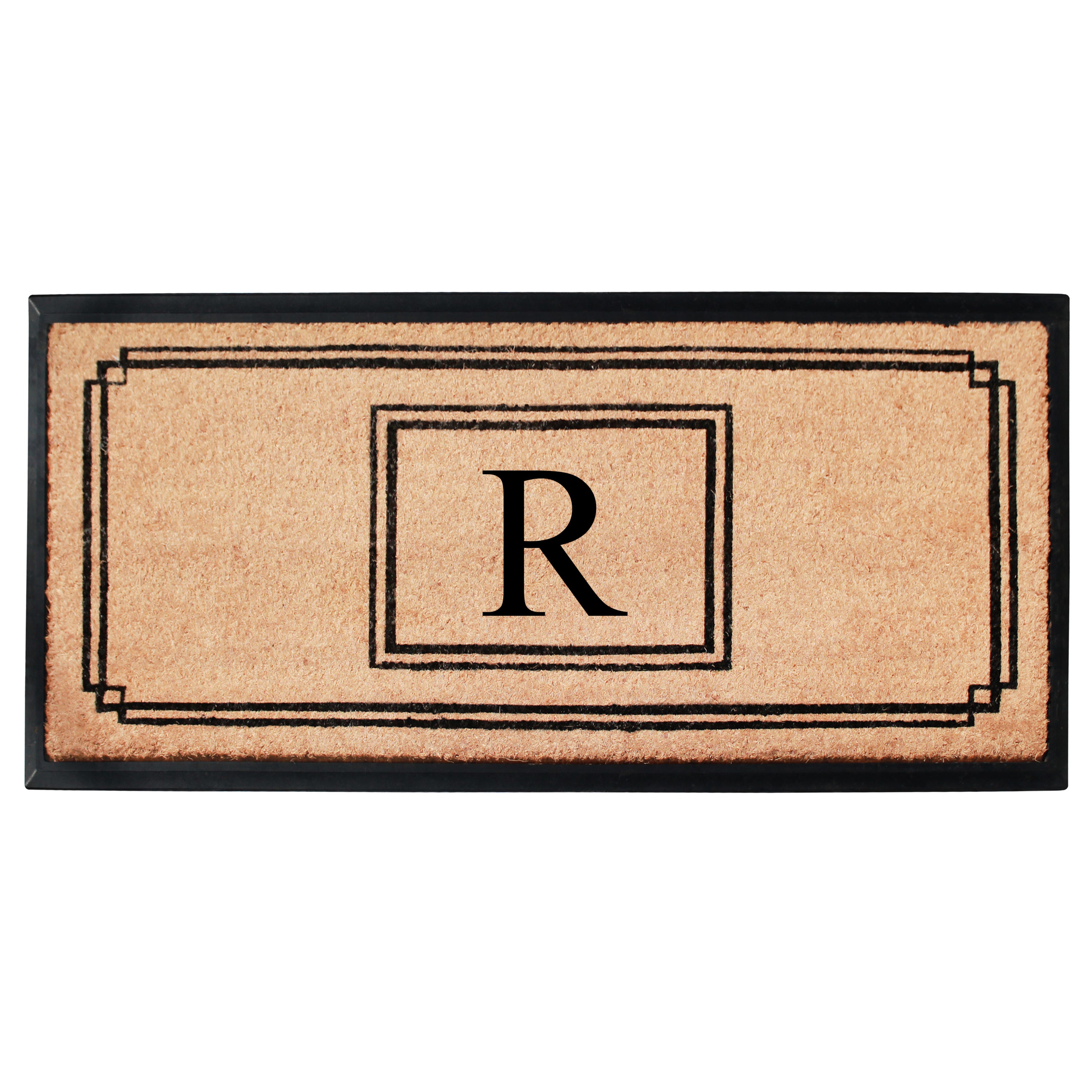 A1HC Personalized Monogram Coir Doormat 24" x 48" – Geometric Border Coco Fiber Outdoor Front Door Mat