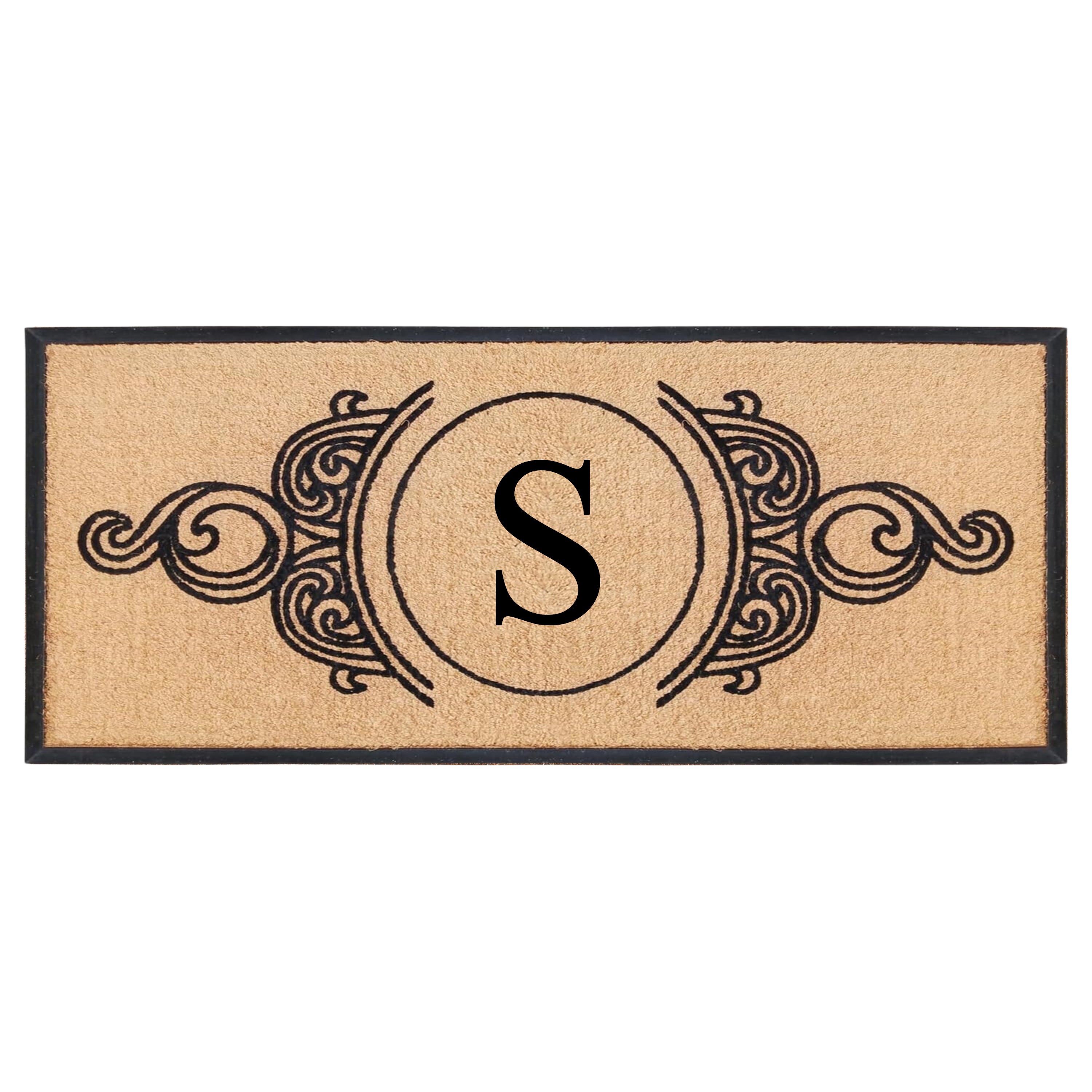 A1HC Personalized Monogram Coir Doormat with Decorative Scroll Design, Custom Front Door Mat, Rubber Border Entry Mat, 30" x 60"