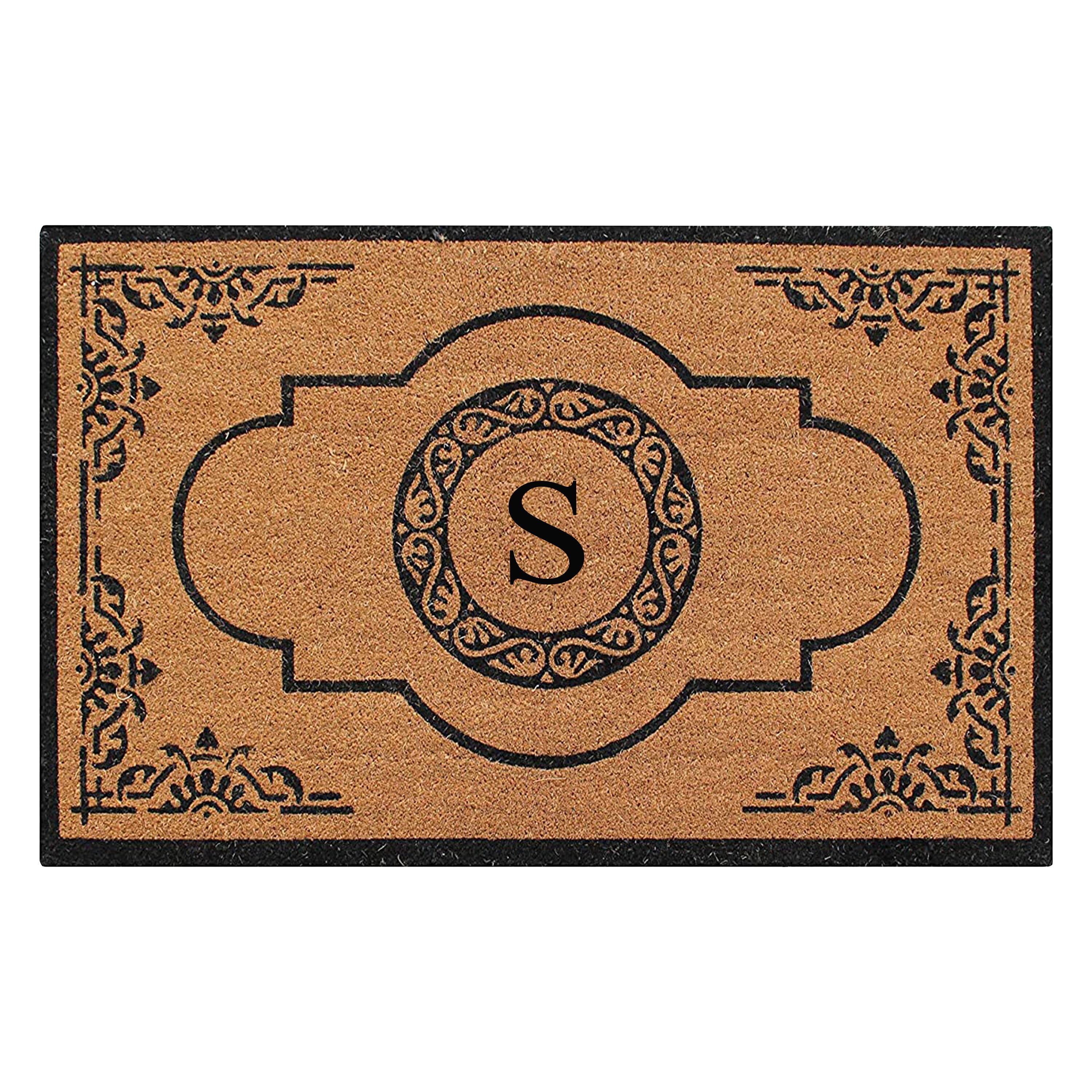 A1HC Personalized Monogram Coir Door Mat – Front Door Mat with Decorative Frame Design, PVC Backing Outdoor Entryway Doormat