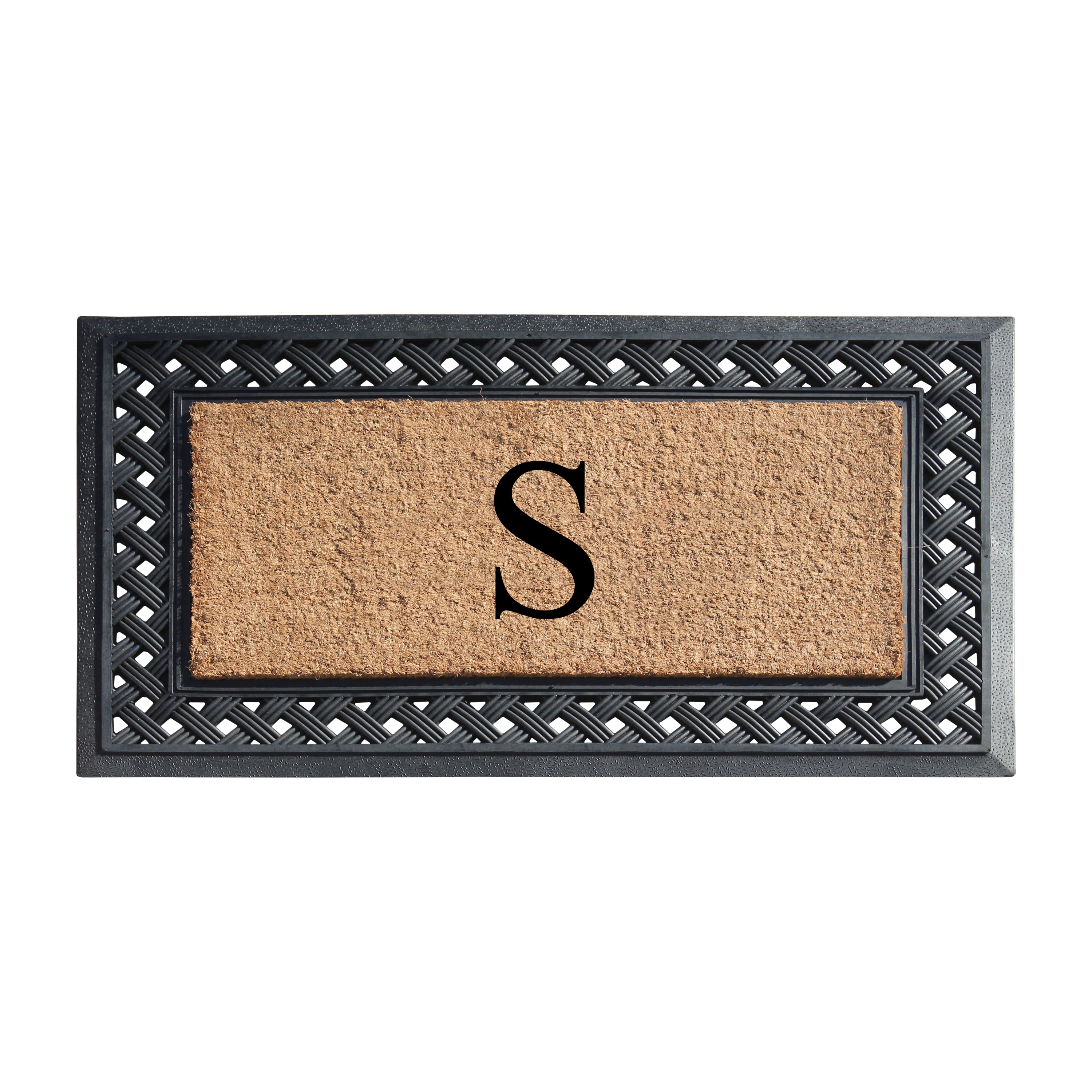 A1HC Personalized Monogram Coir Door Mat with Decorative Rubber Frame Outdoor Entry Mat 23" x 38"
