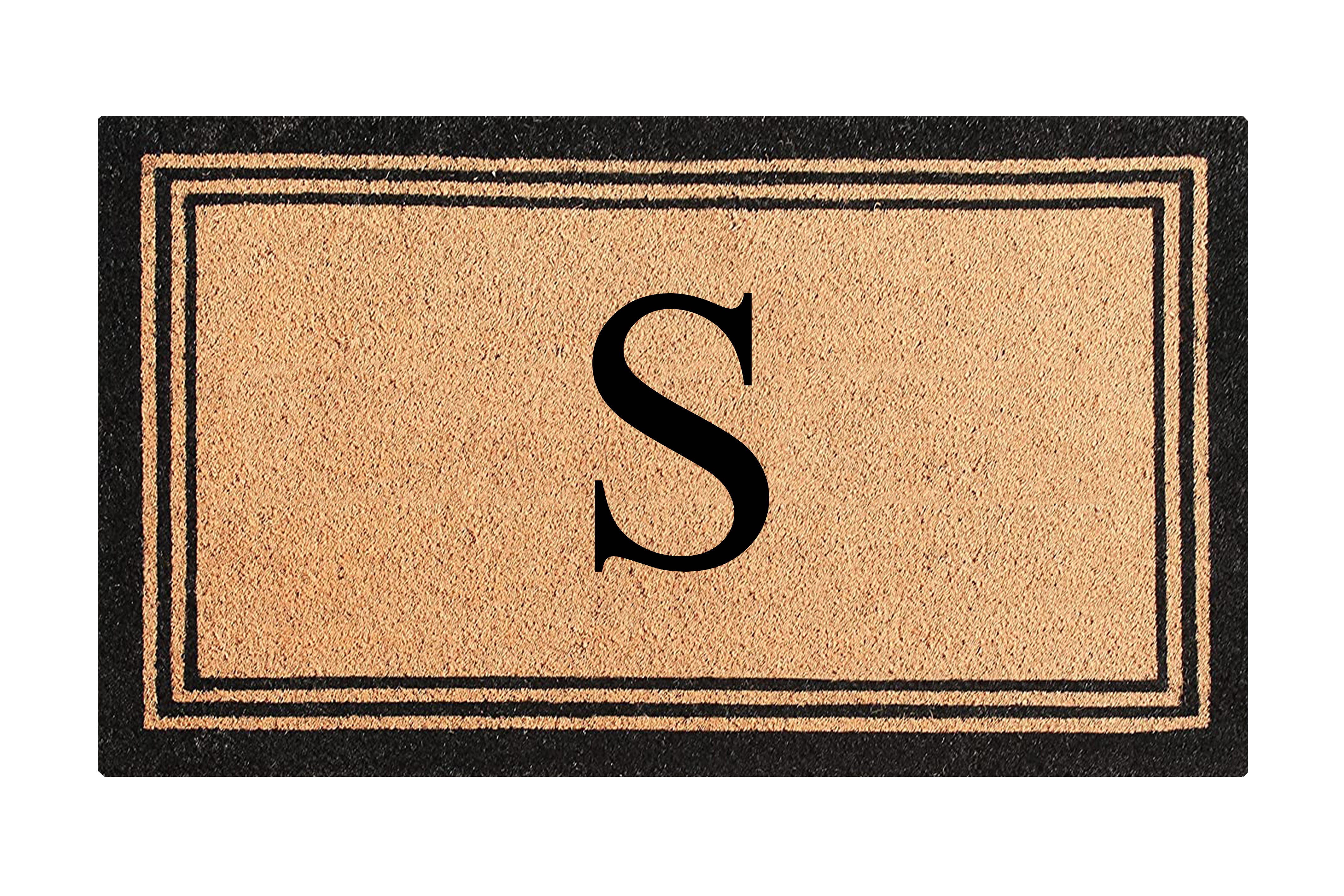 A1HC Natural Coir and PVC Backing Classic Border Monogrammed Door Mat, Anti-Shed Entry Doormat