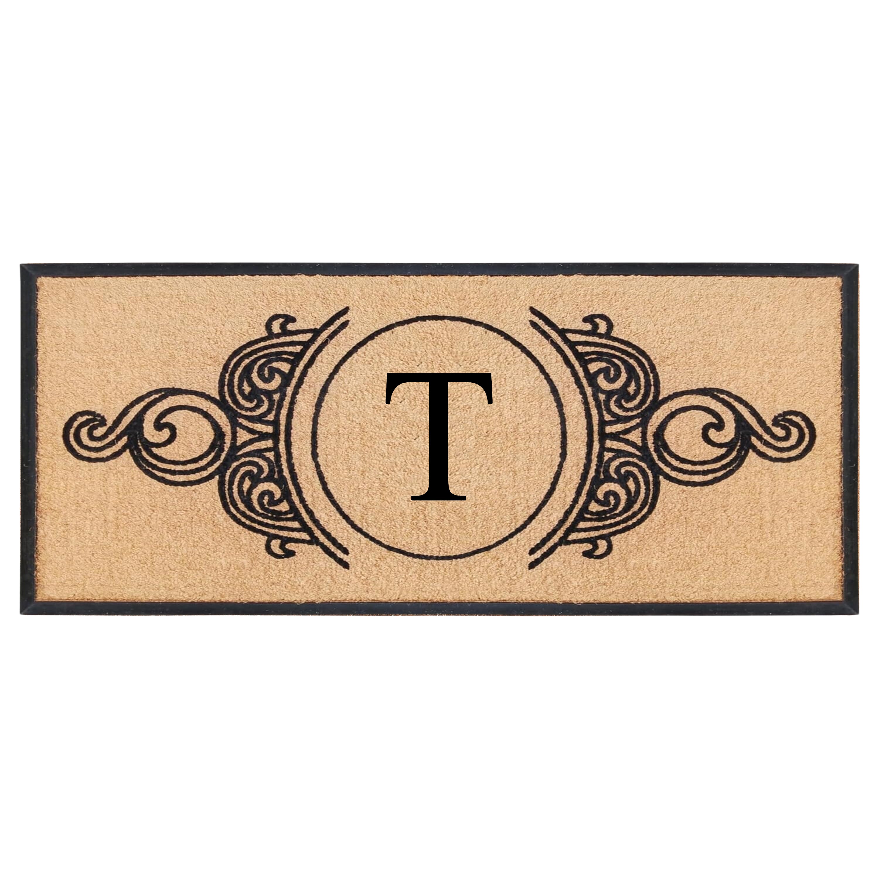 A1HC Personalized Monogram Coir Doormat with Decorative Scroll Design, Custom Front Door Mat, Rubber Border Entry Mat, 30" x 60"