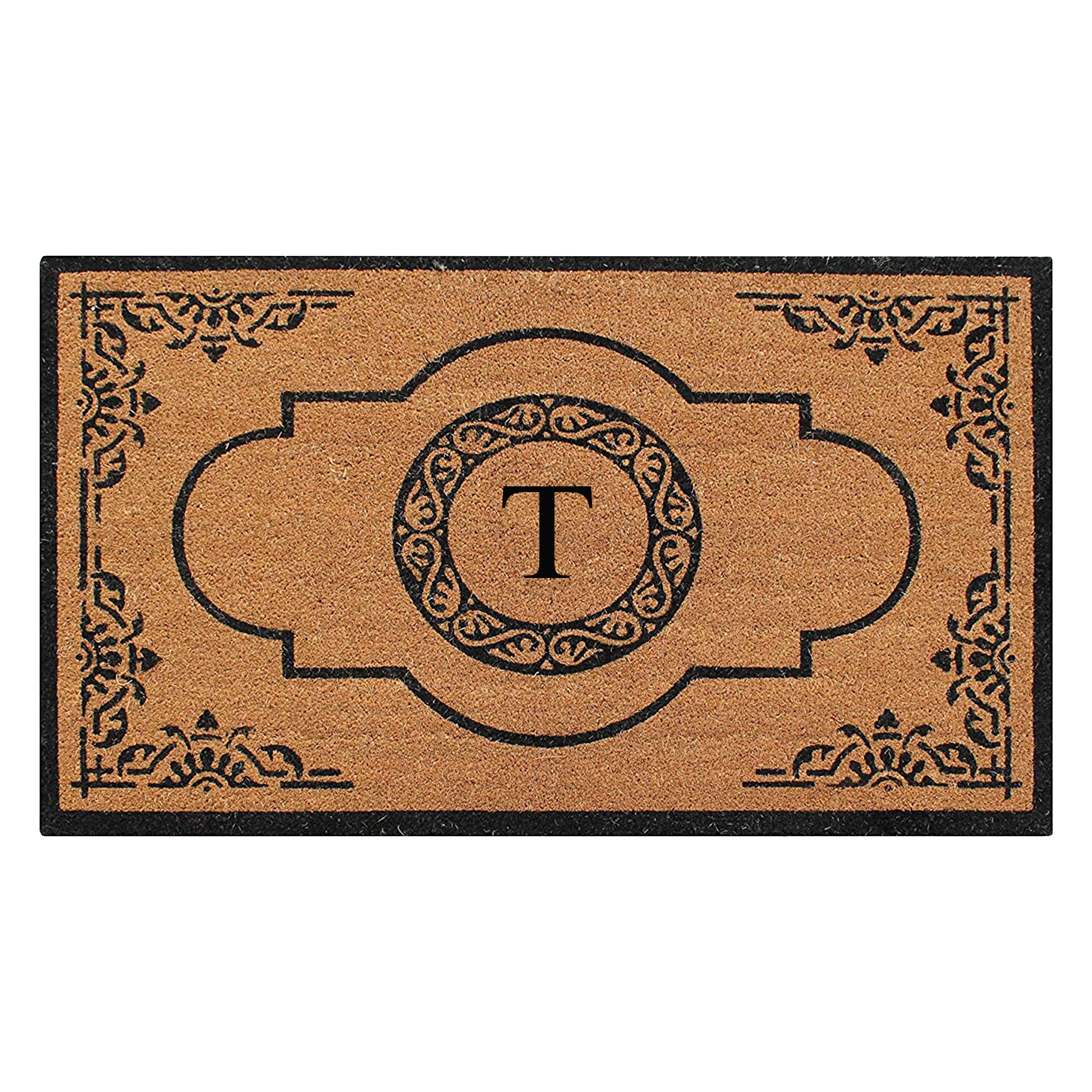 A1HC Personalized Monogram Coir Door Mat – Front Door Mat with Decorative Frame Design, PVC Backing Outdoor Entryway Doormat