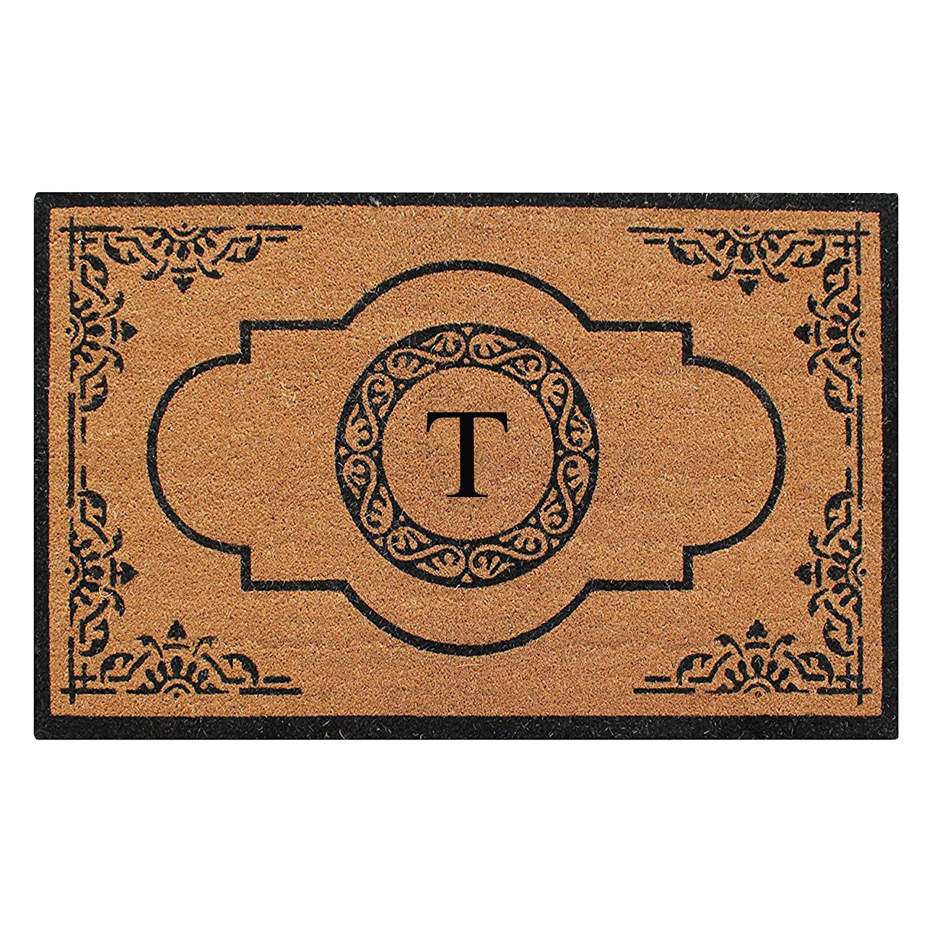 A1HC Personalized Monogram Coir Door Mat – Front Door Mat with Decorative Frame Design, PVC Backing Outdoor Entryway Doormat