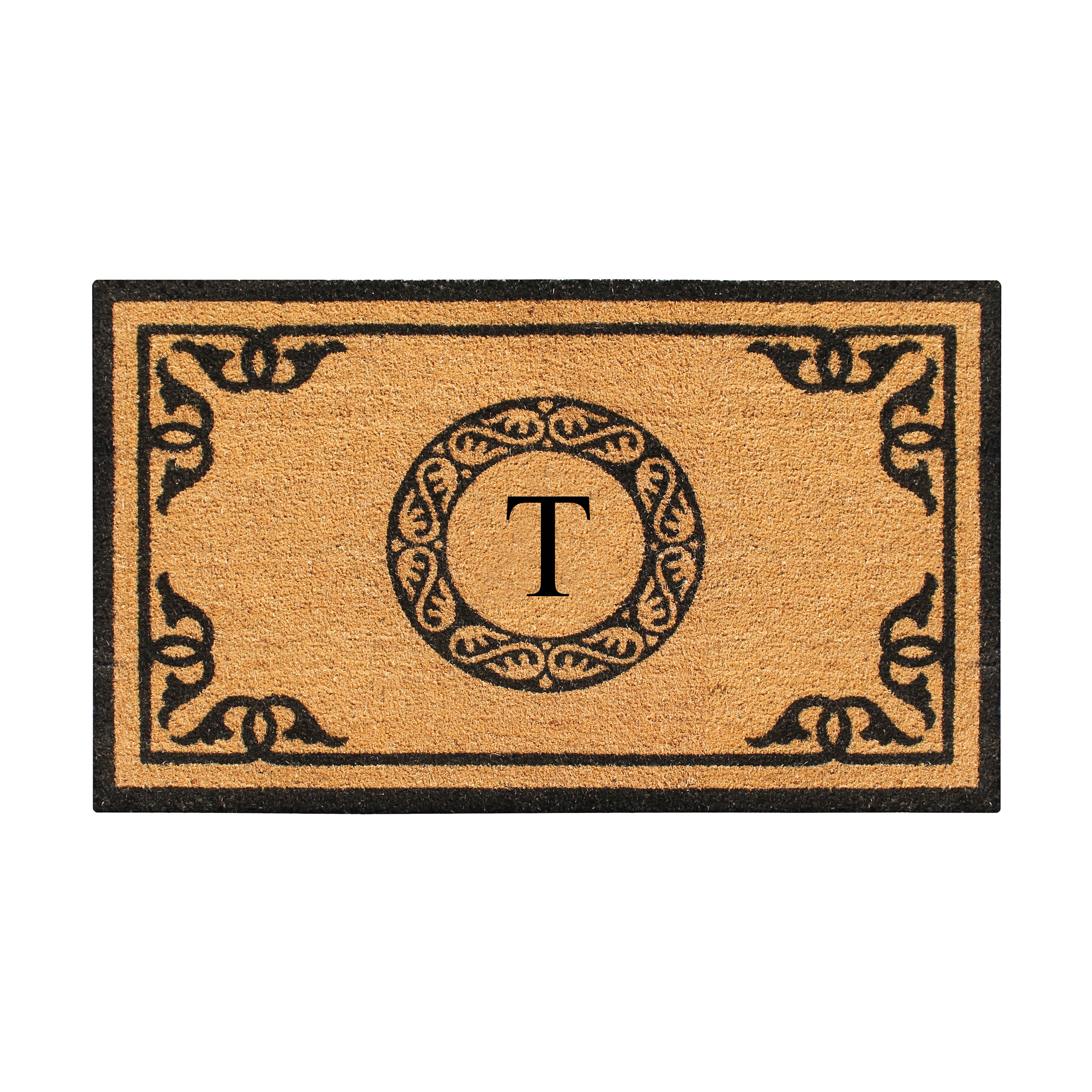 A1HC Personalized Monogram Coir Door Mat – Front Door Mat with Decorative Border, PVC Backing Outdoor Entryway Doormat