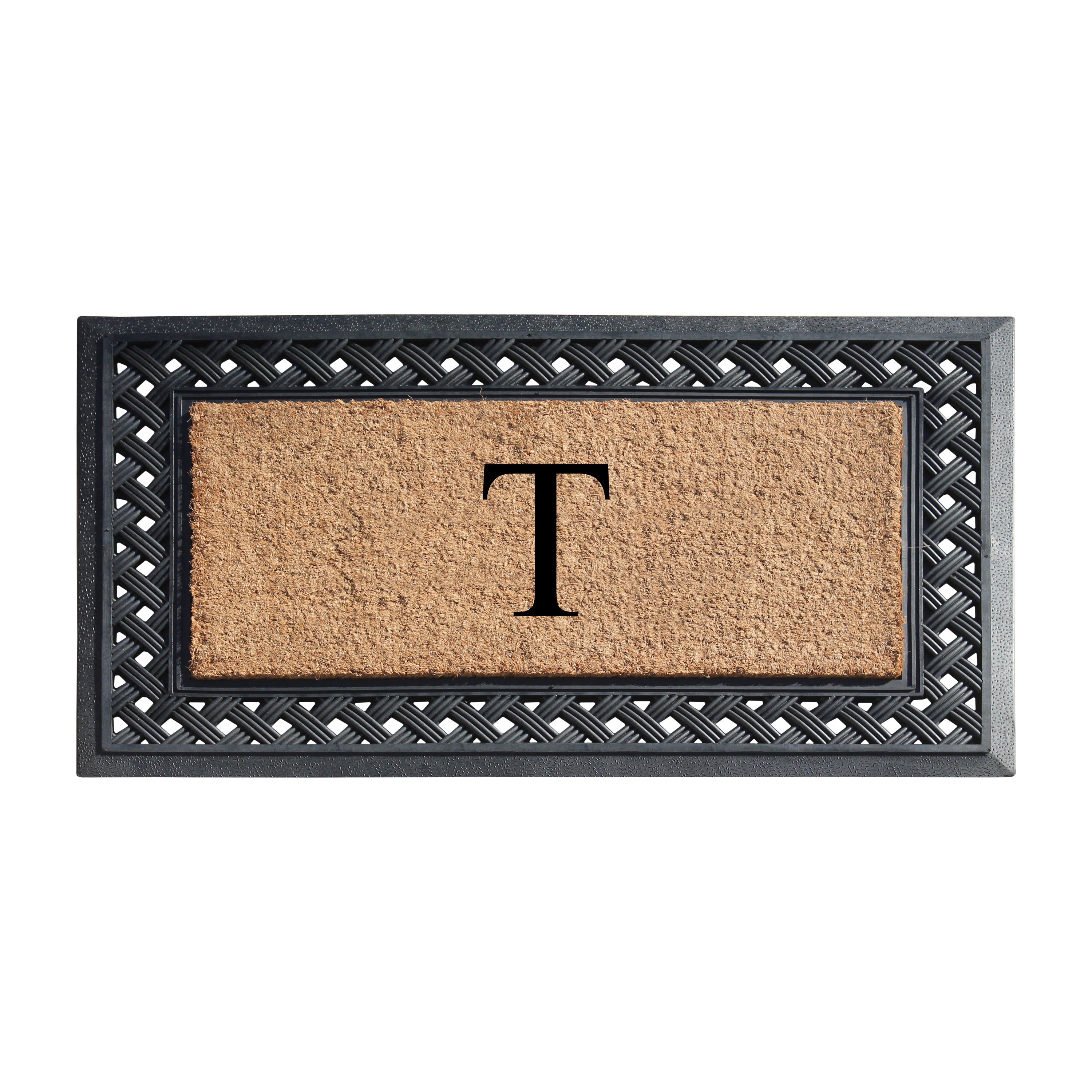 A1HC Personalized Monogram Coir Door Mat with Decorative Rubber Frame Outdoor Entry Mat 23" x 38"