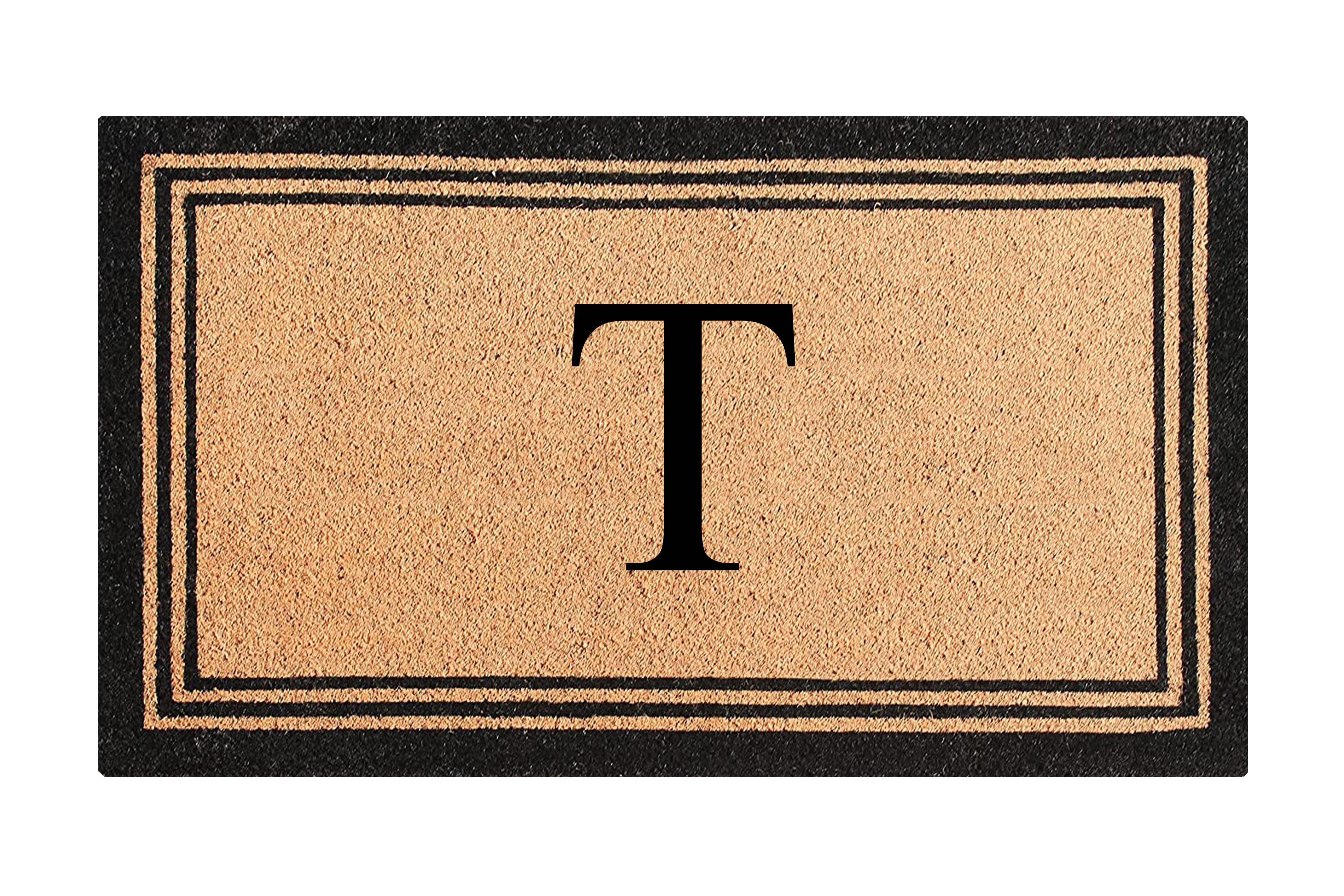 A1HC Natural Coir and PVC Backing Classic Border Monogrammed Door Mat, Anti-Shed Entry Doormat