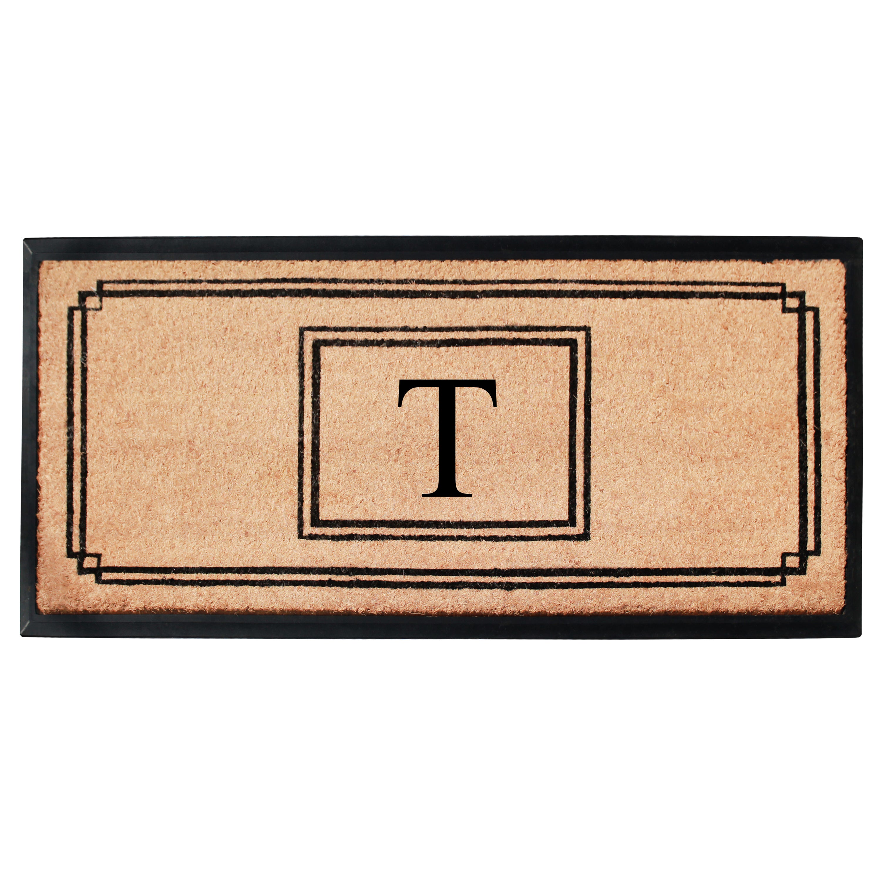 A1HC Personalized Monogram Coir Doormat 24" x 48" – Geometric Border Coco Fiber Outdoor Front Door Mat